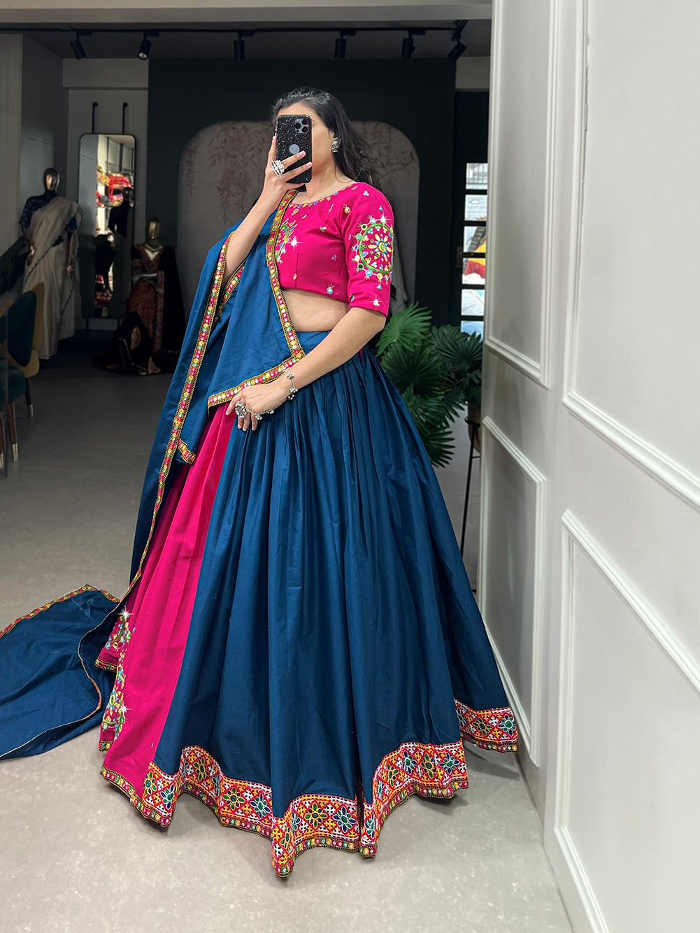 Mirror handwork and Gamthi work Chaniya Choli