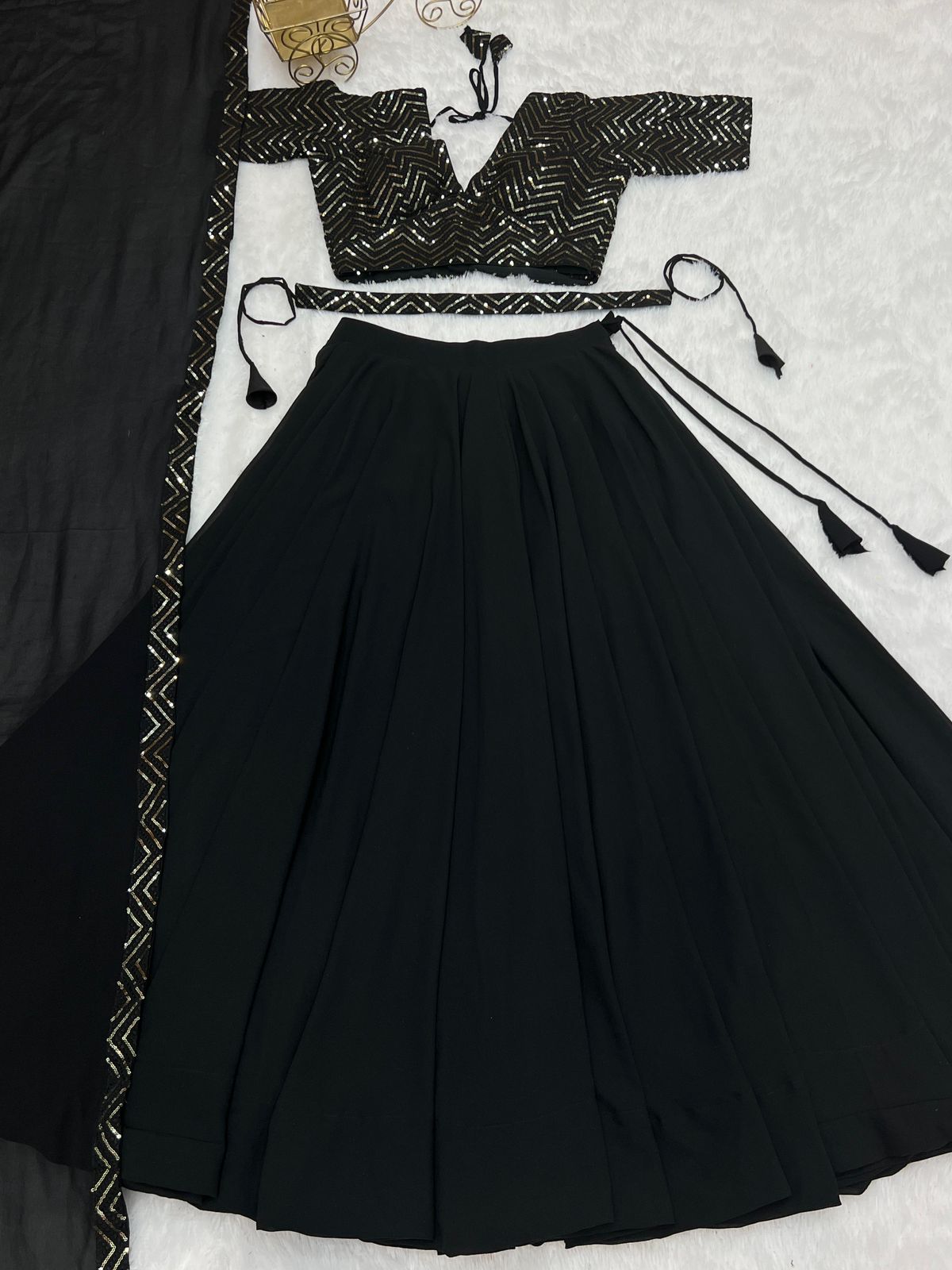 Fully stitched Sequins Lehenga - Black and Rani pink