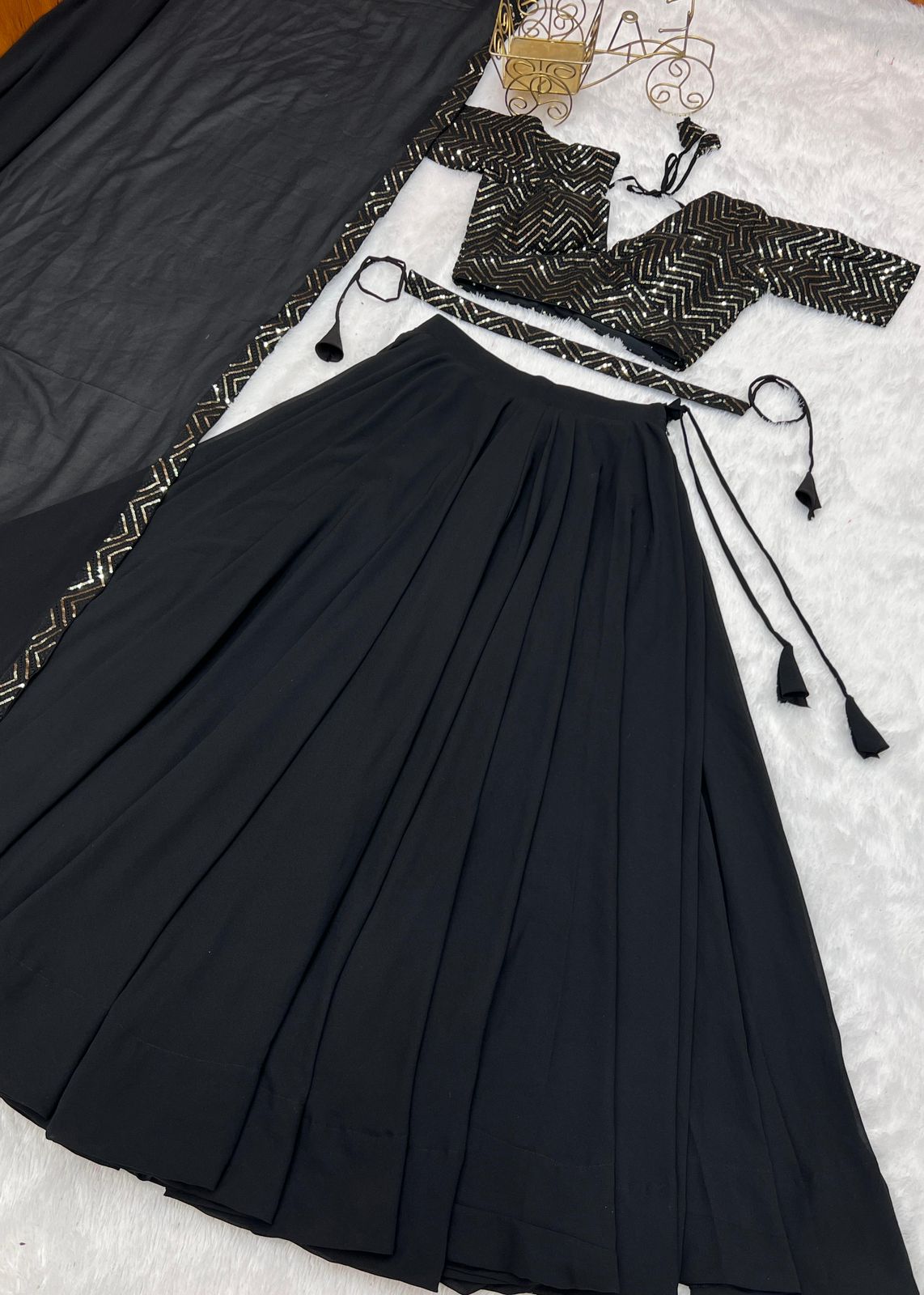 Fully stitched Sequins Lehenga - Black and Rani pink