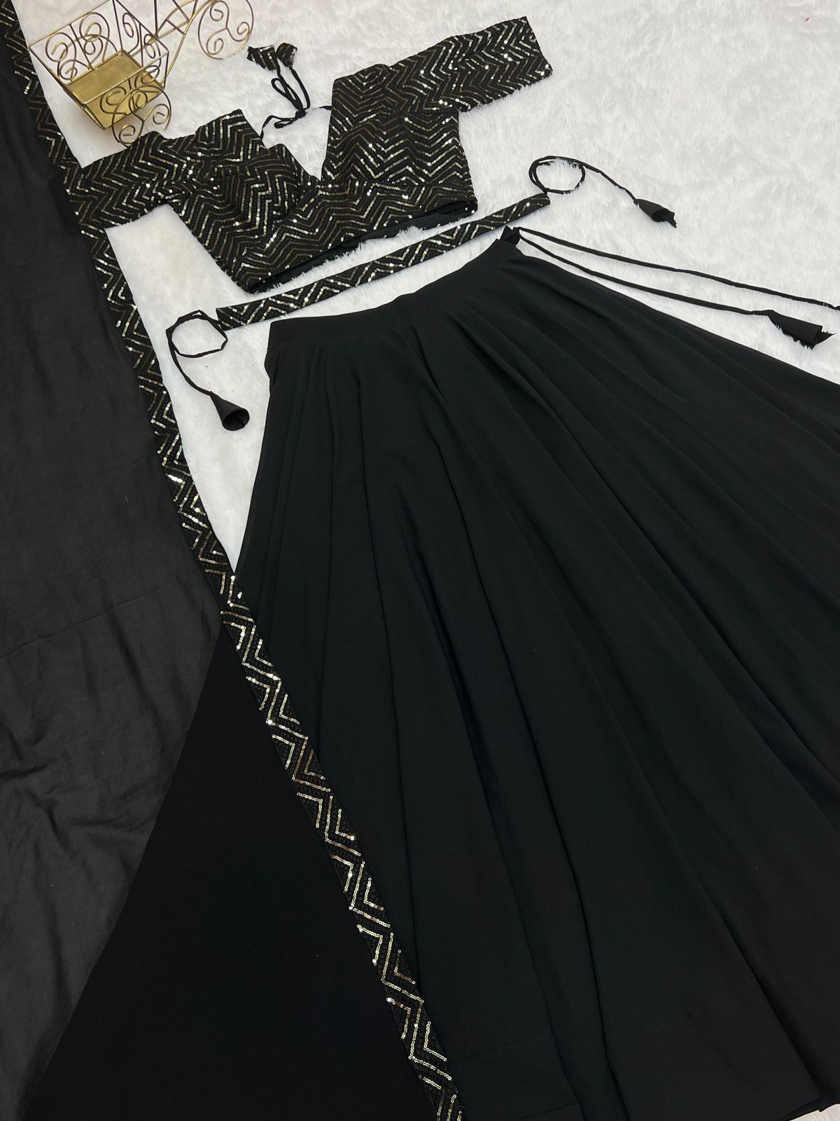 Fully stitched Sequins Lehenga - Black and Rani pink