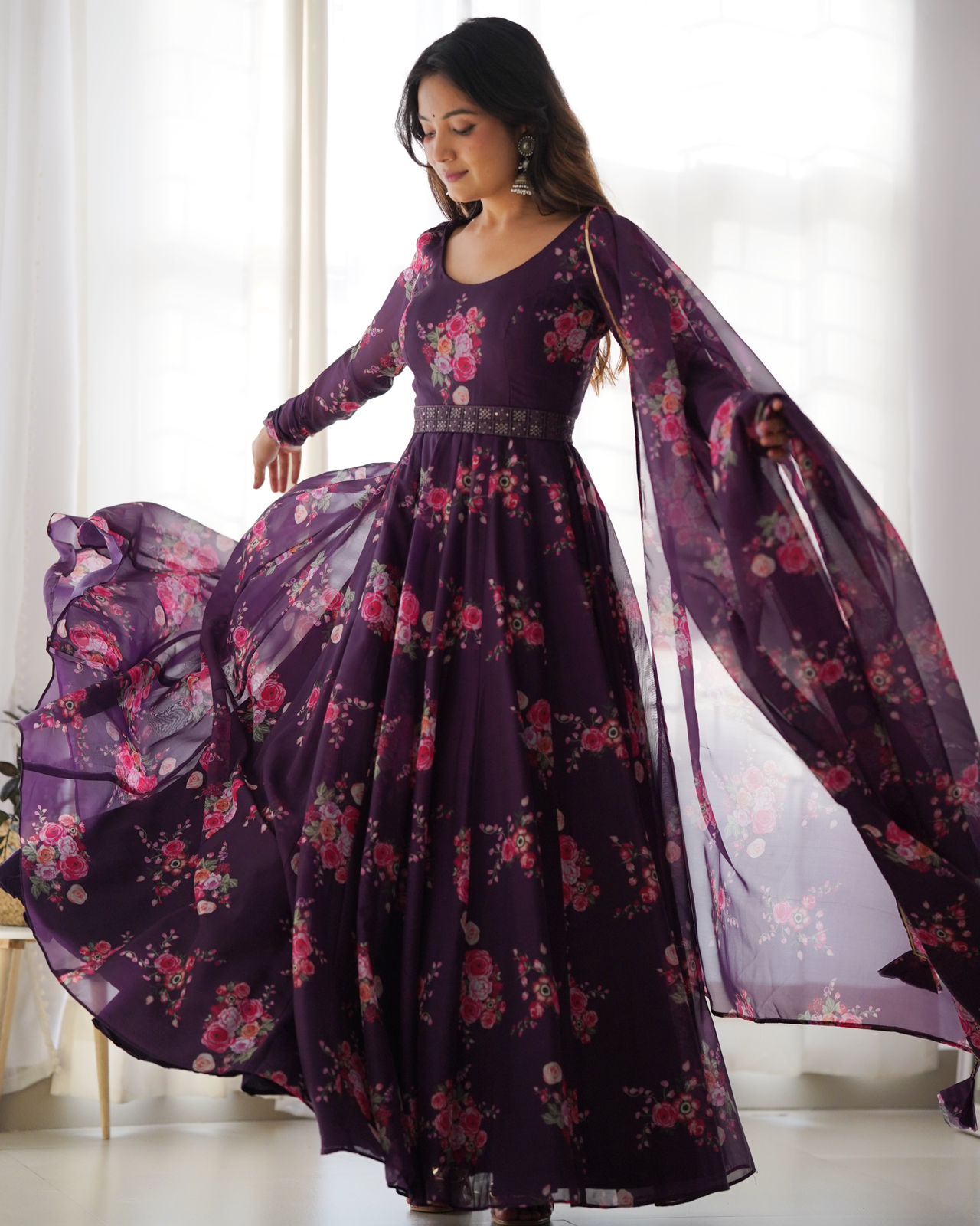 Floral Organza Anarkali cum Gown