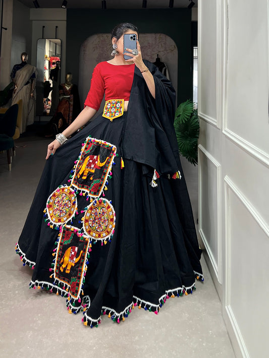 Aari work black lehenga choli
