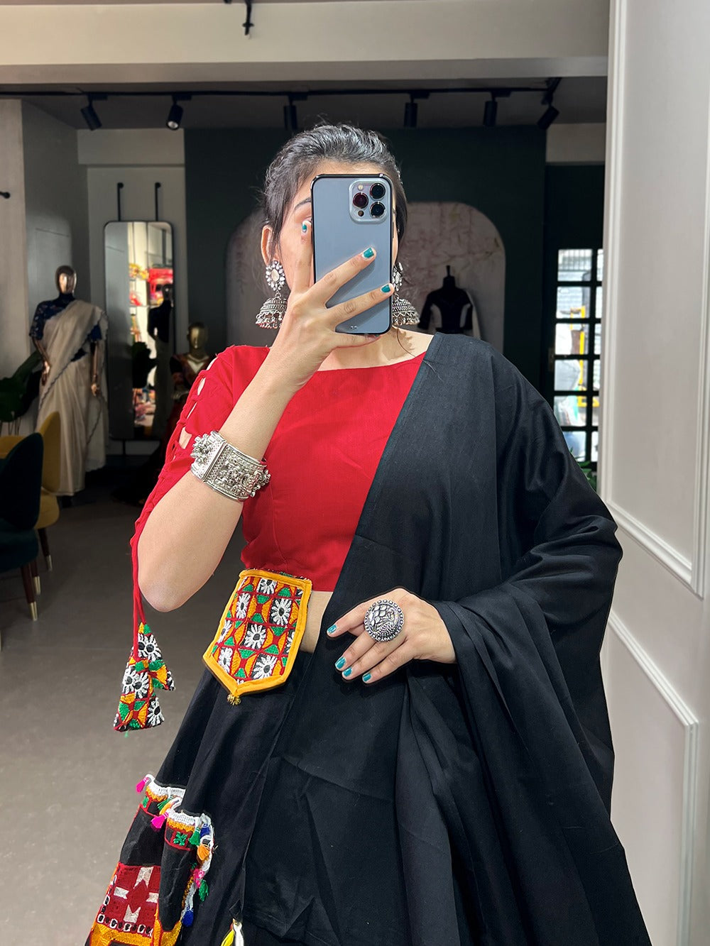 Aari work black lehenga choli