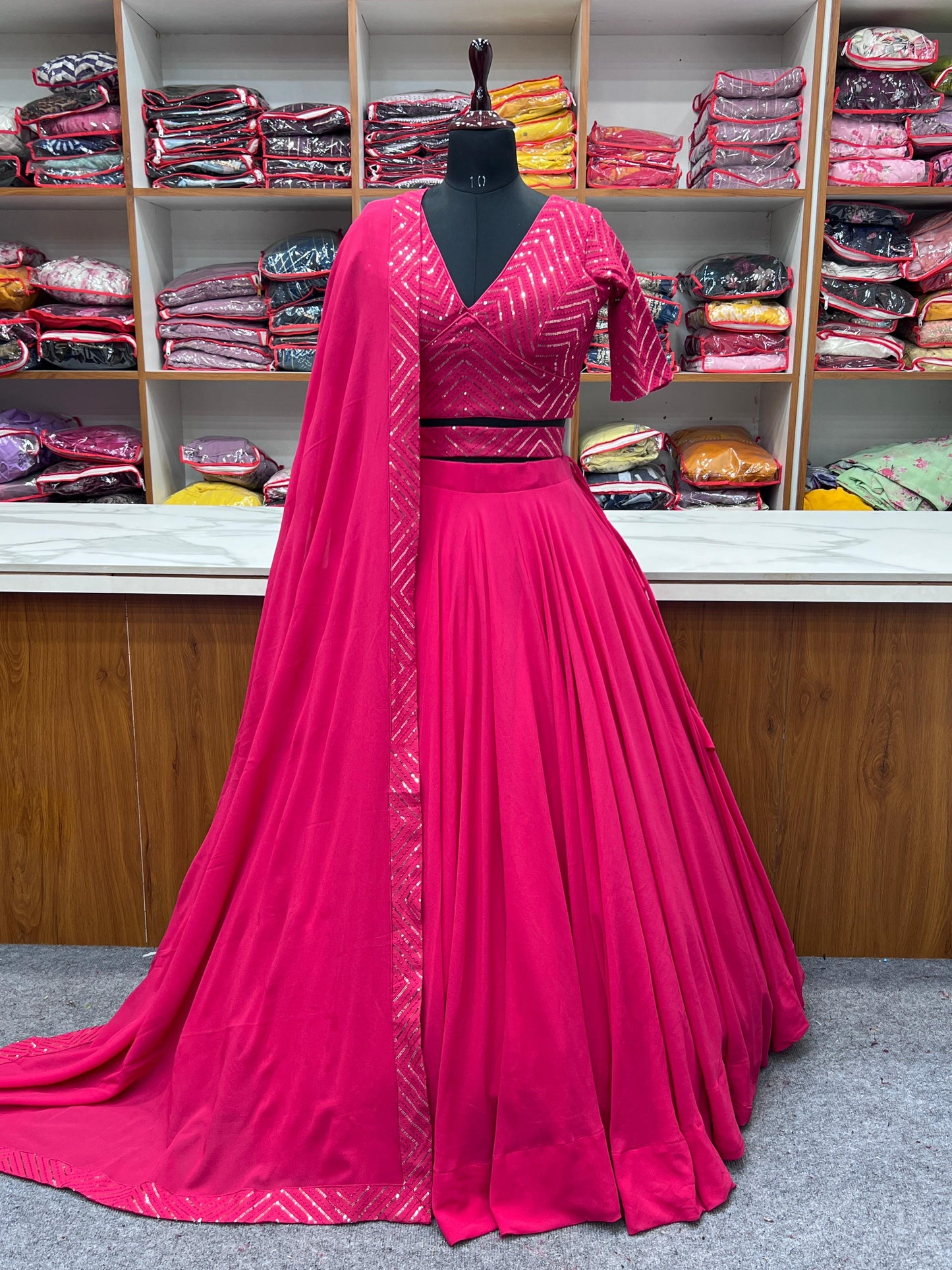 Fully stitched Sequins Lehenga - Black and Rani pink
