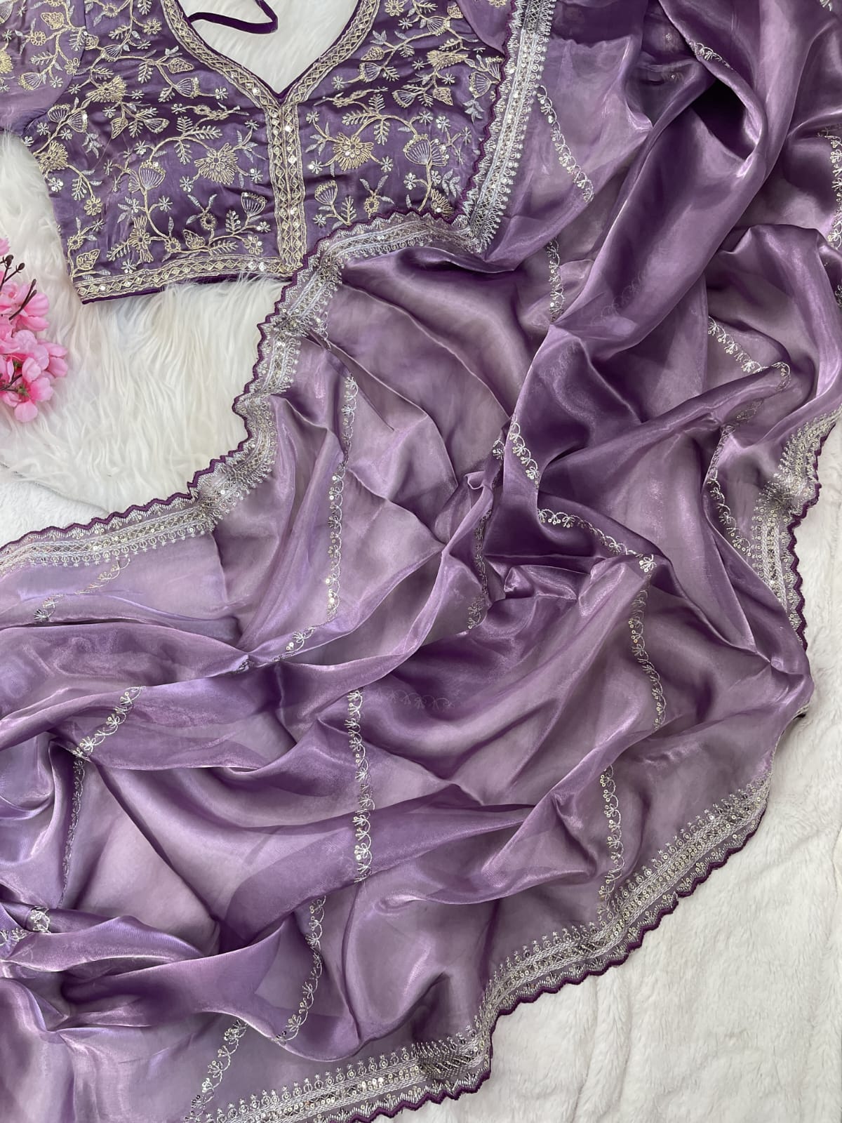 Jimmy Choo Organza Saree with Embroidered blouse