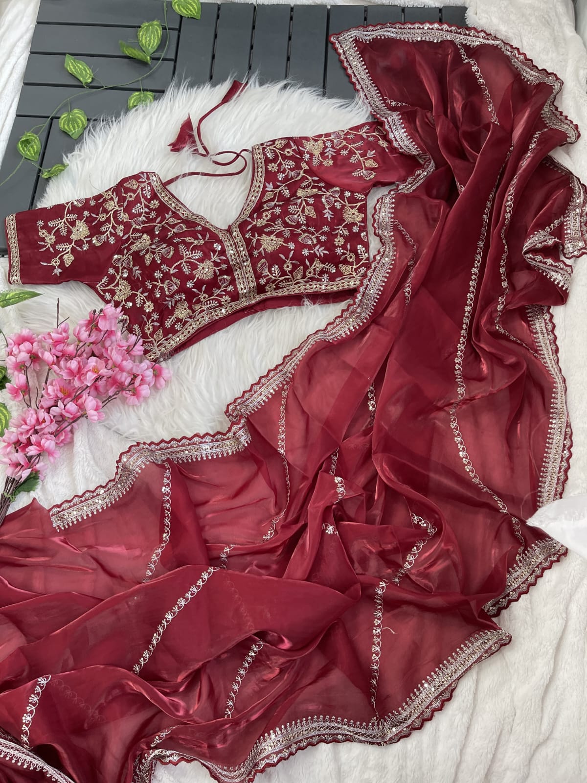 Jimmy Choo Organza Saree with Embroidered blouse