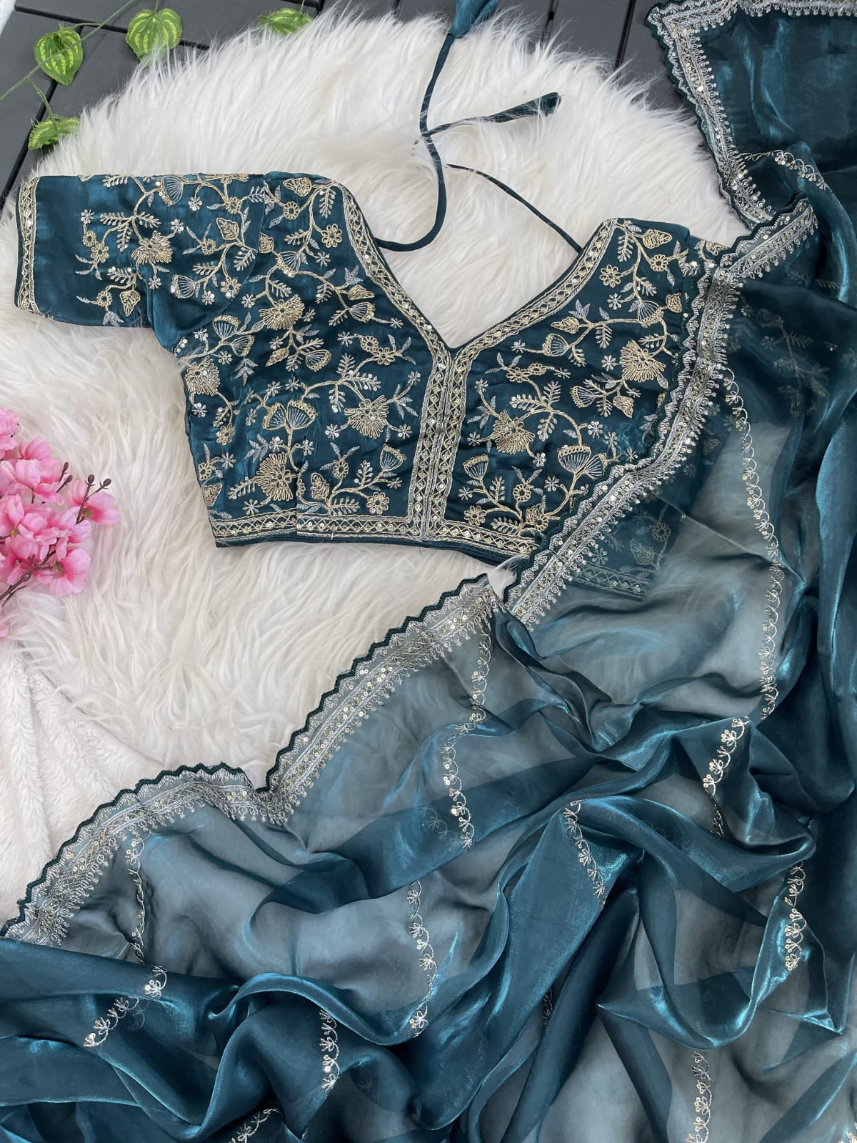 Jimmy Choo Organza Saree with Embroidered blouse
