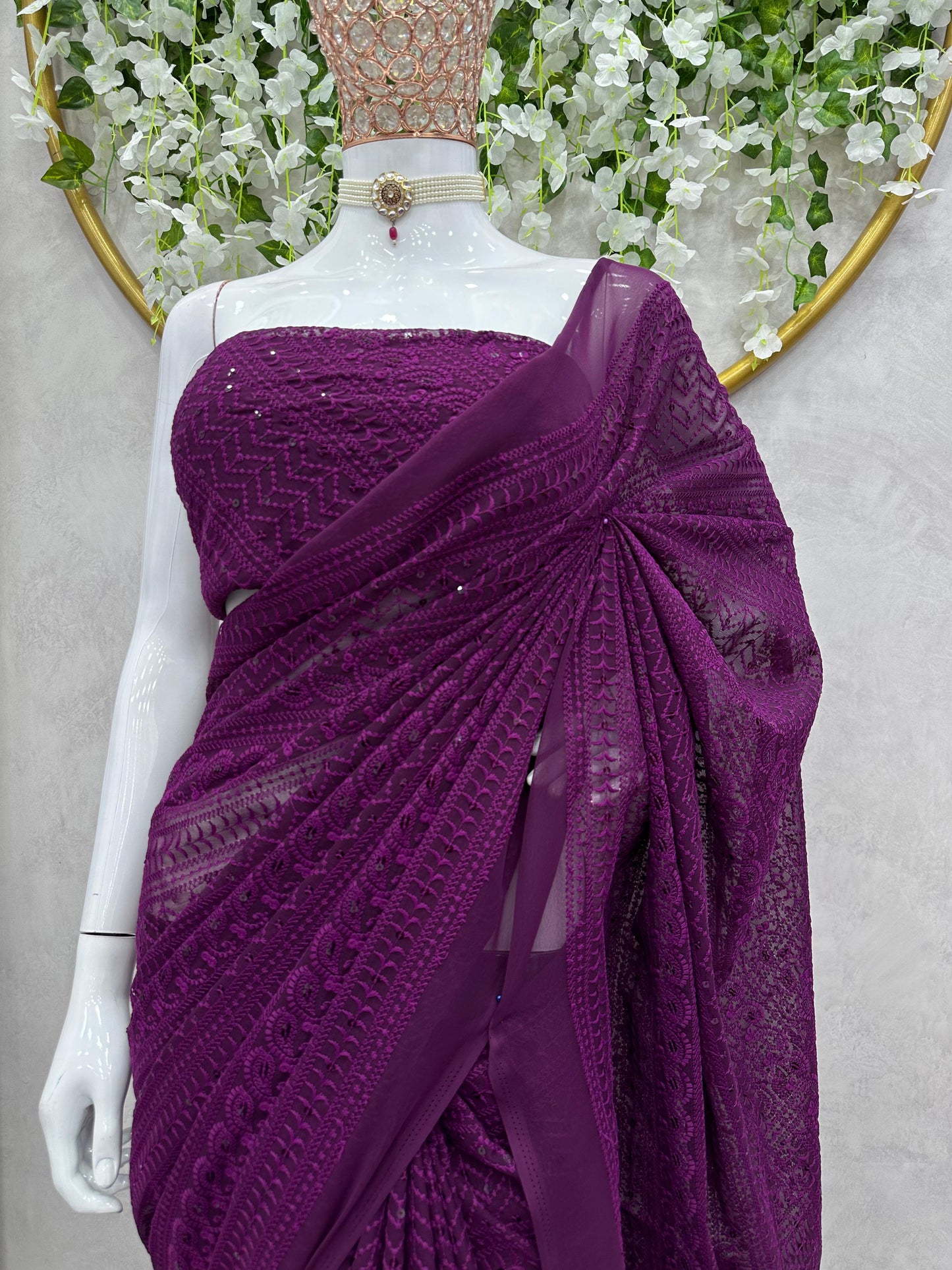 Thread work Georgette Saree