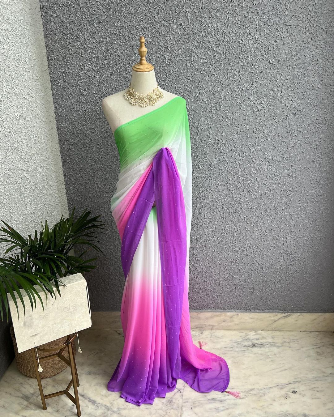 Ombre shade sarees with diamond work