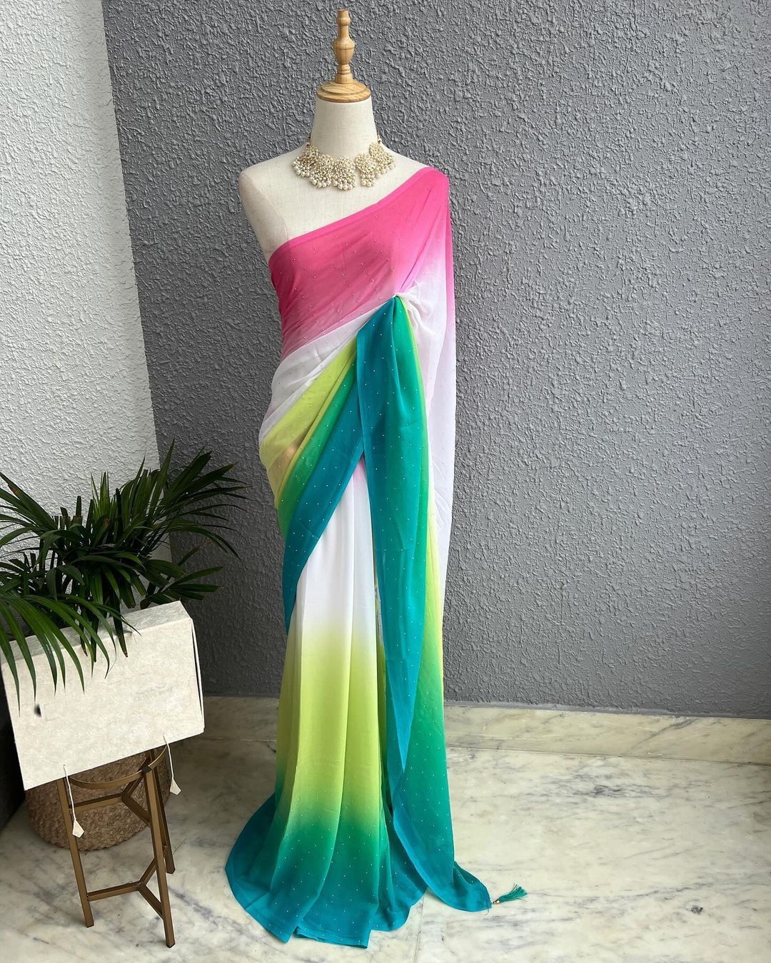 Ombre shade sarees with diamond work