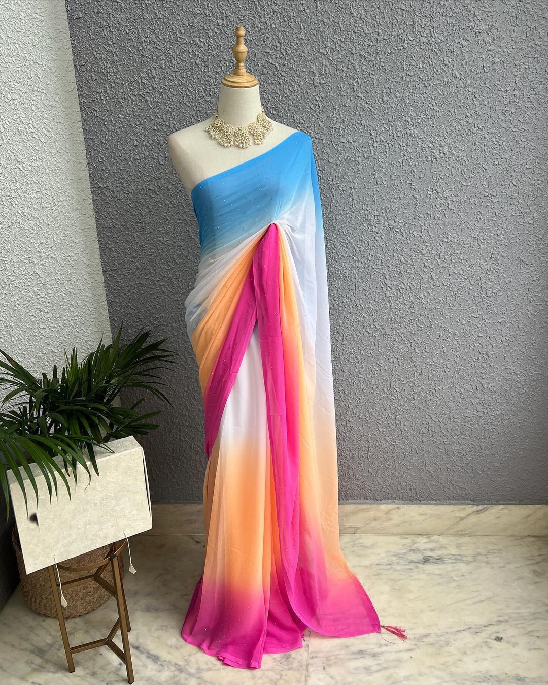 Ombre shade sarees with diamond work