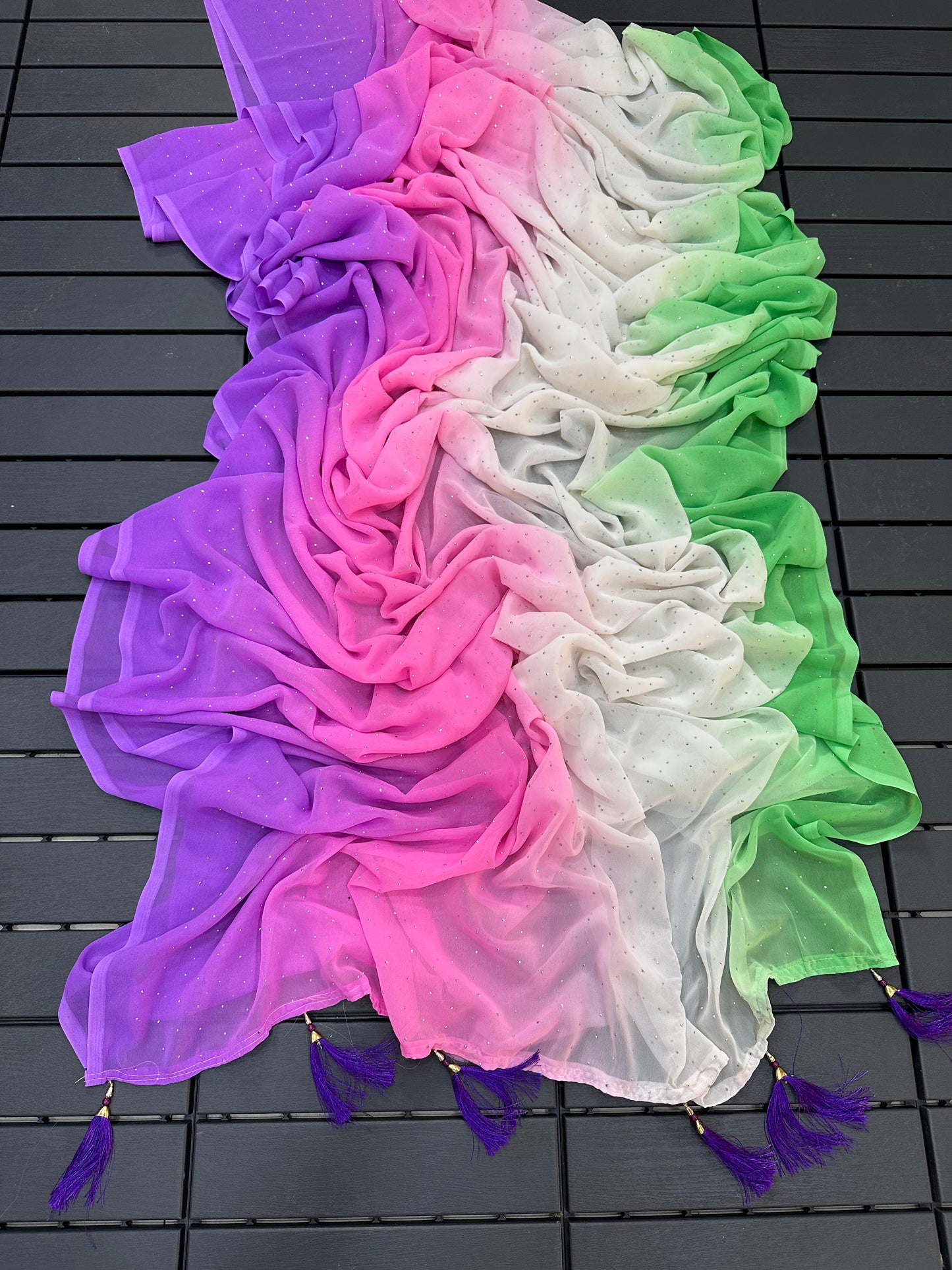 Ombre shade sarees with diamond work