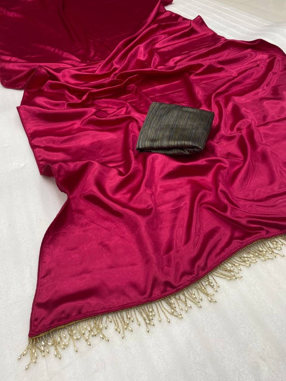 Solid colors Japan Satin Saree