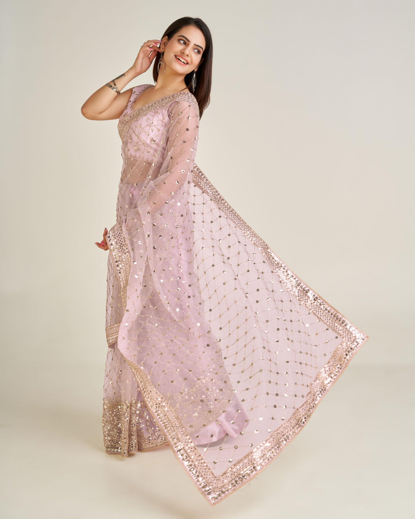 Net Sequins Designer Saree