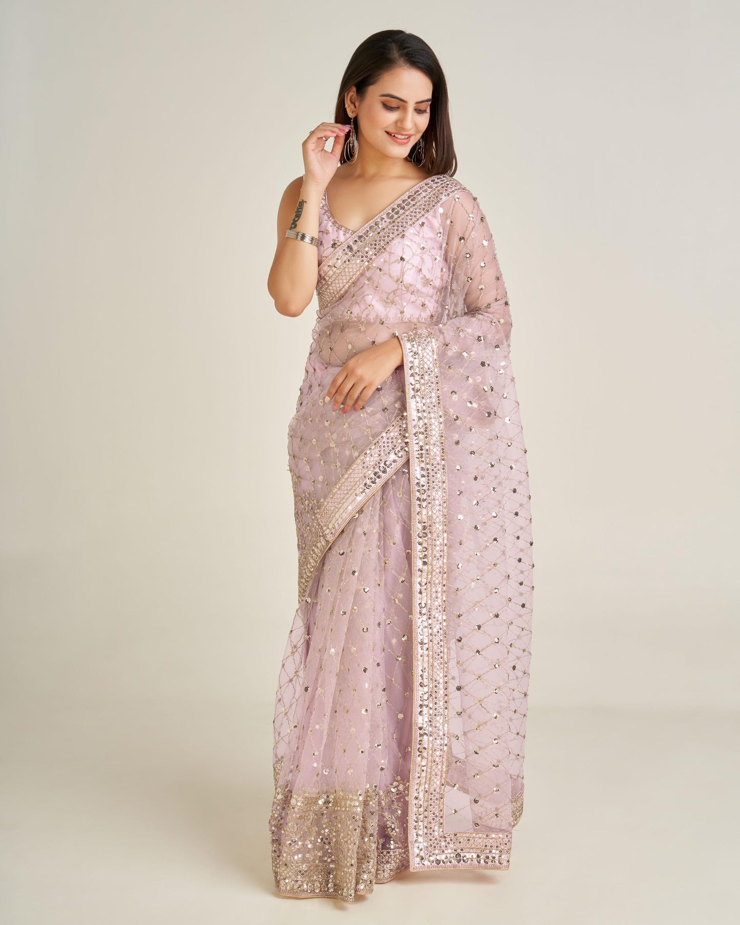 Net Sequins Designer Saree