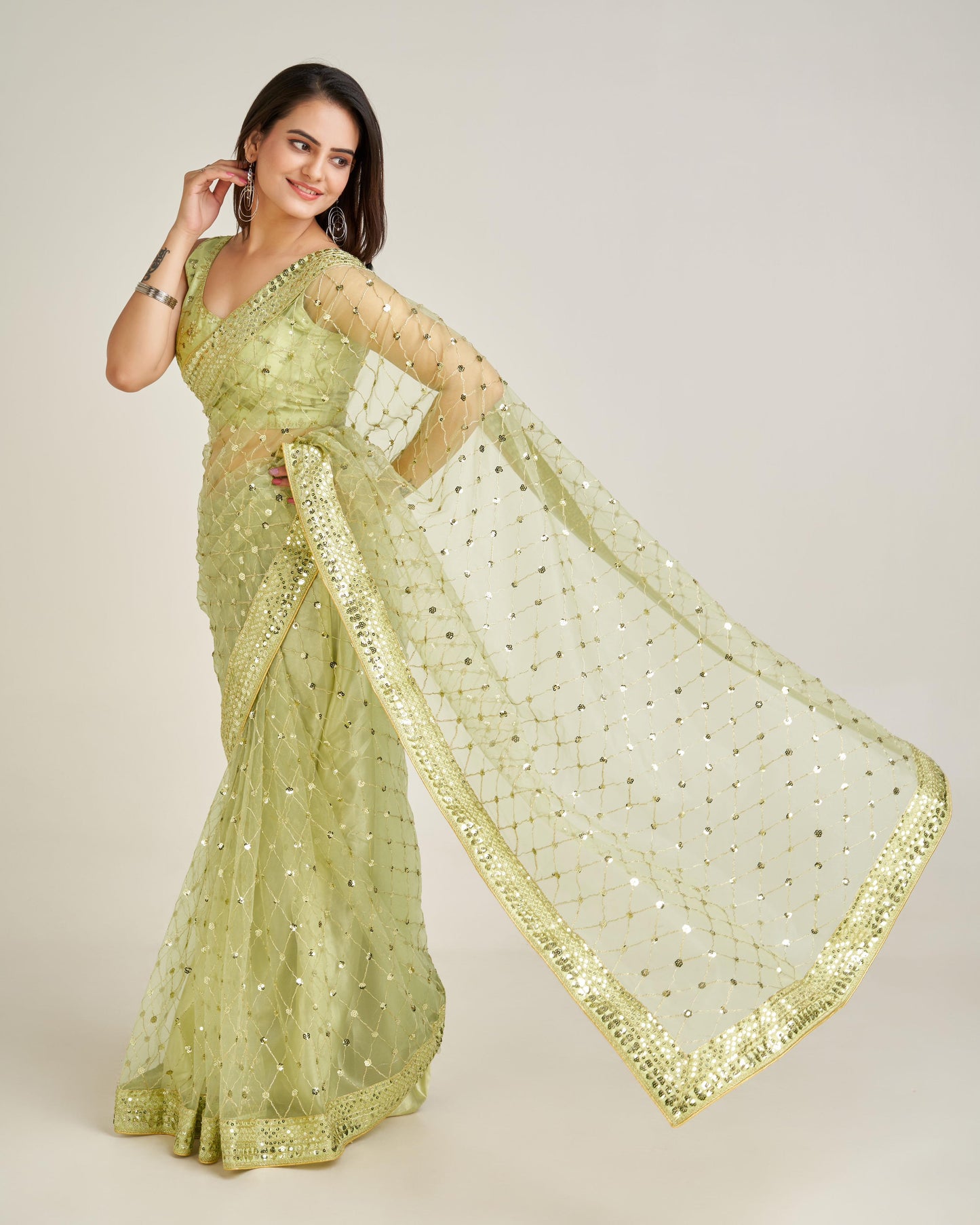 Net Sequins Designer Saree