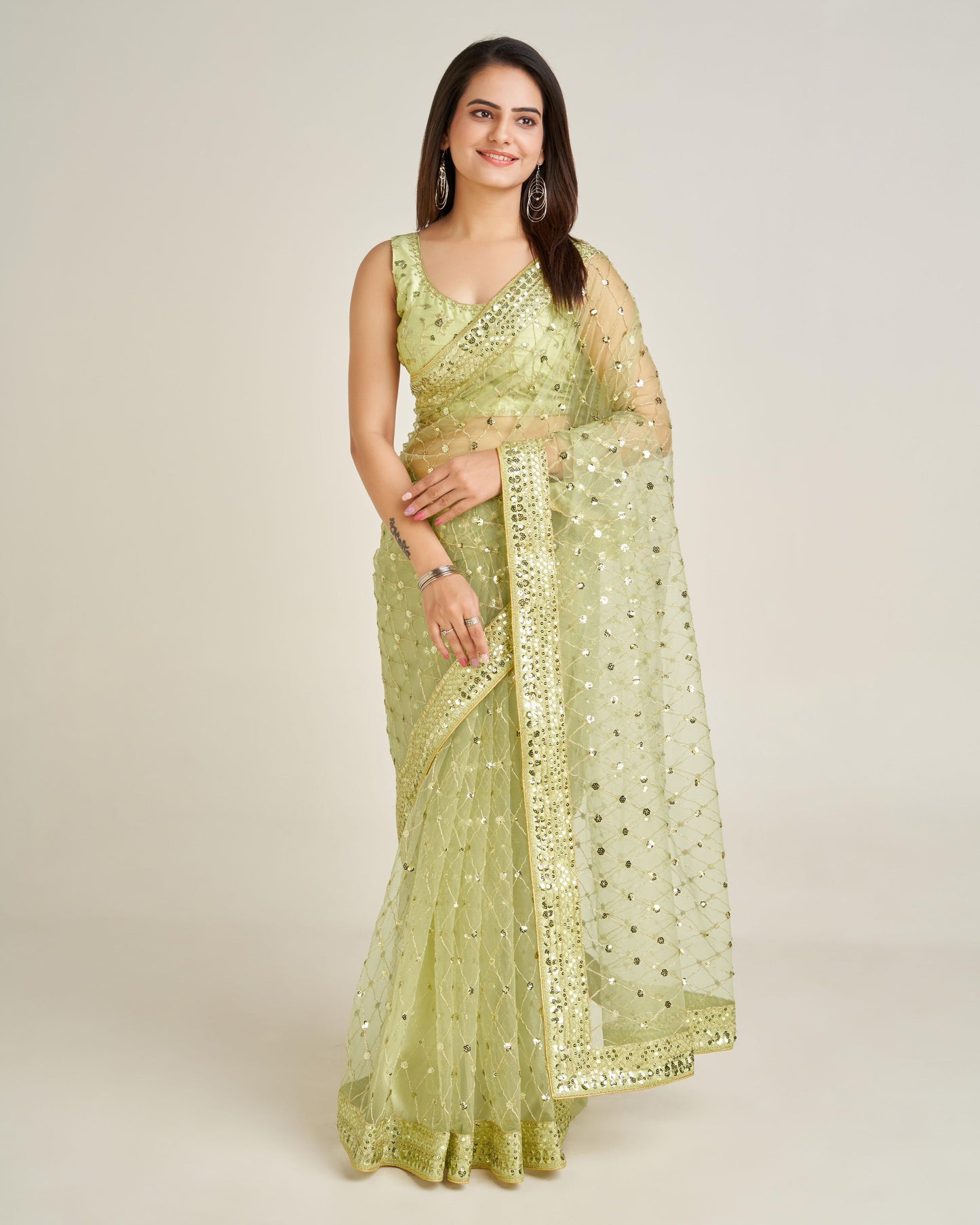 Net Sequins Designer Saree