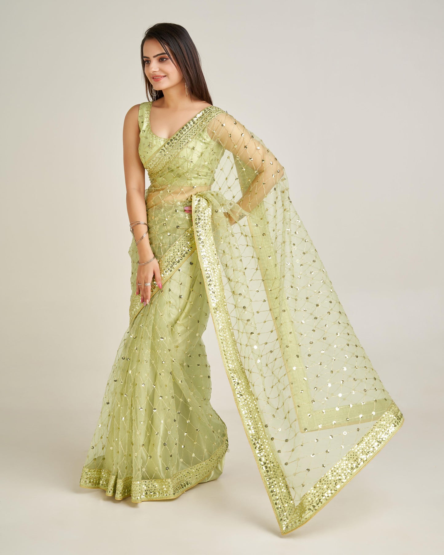 Net Sequins Designer Saree