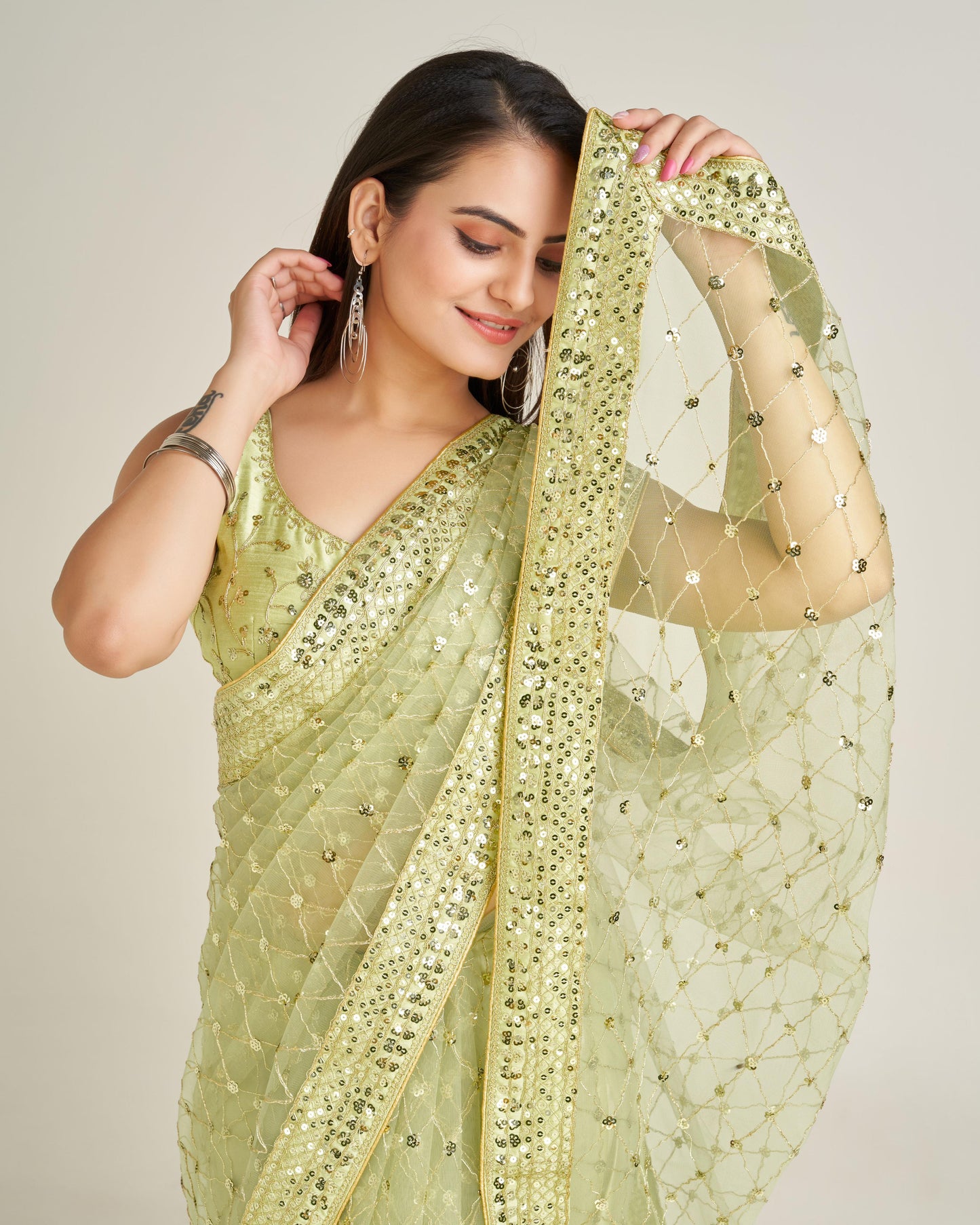 Net Sequins Designer Saree