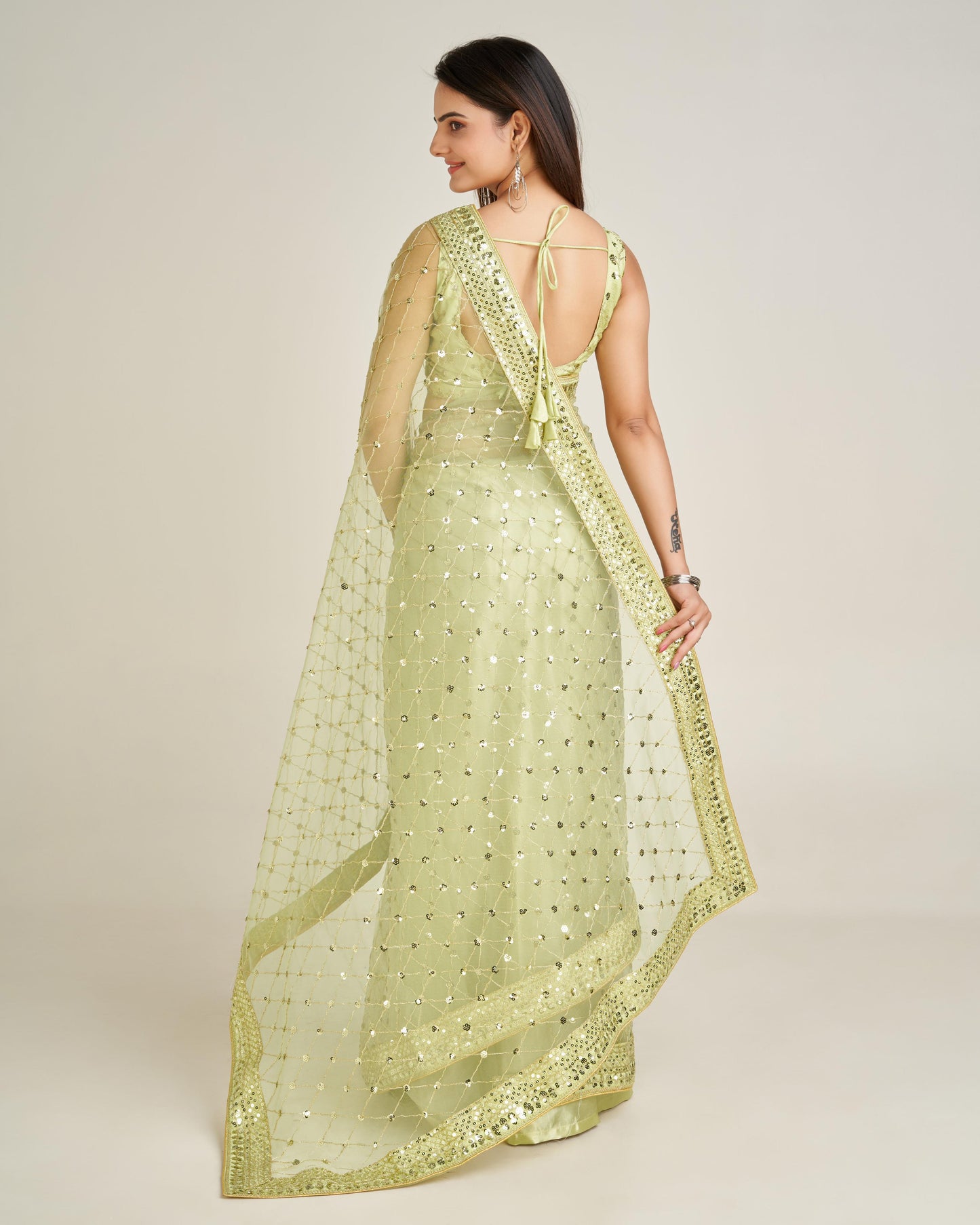 Net Sequins Designer Saree