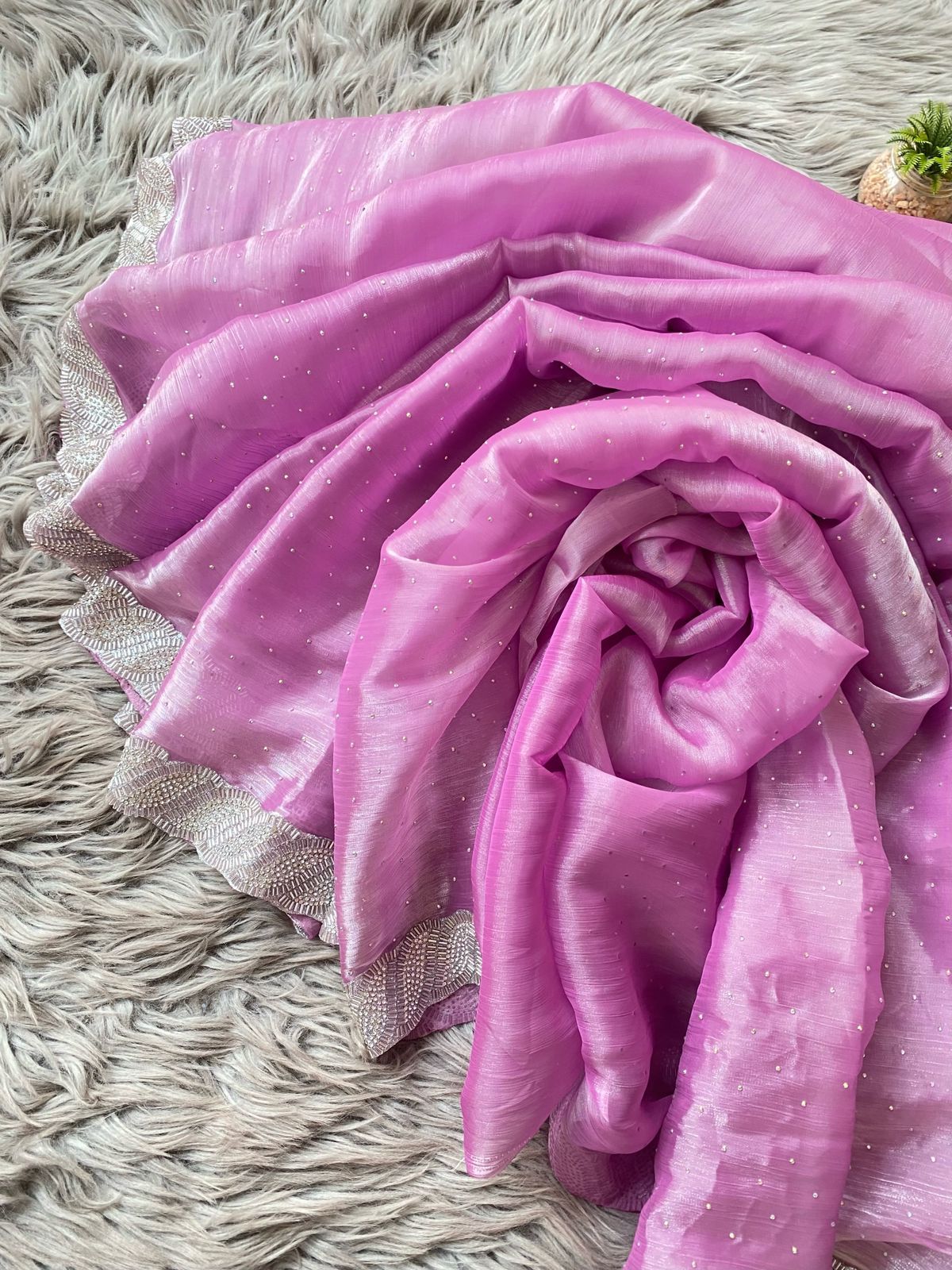 Burbury Silk Saree with heavy border diamond work