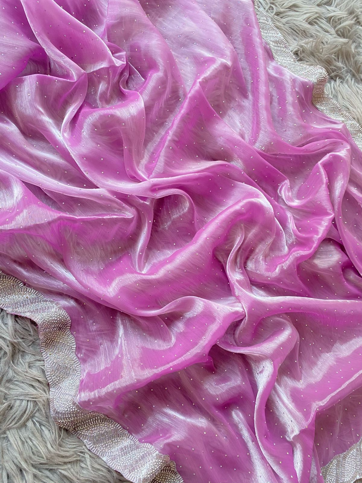 Burbury Silk Saree with heavy border diamond work