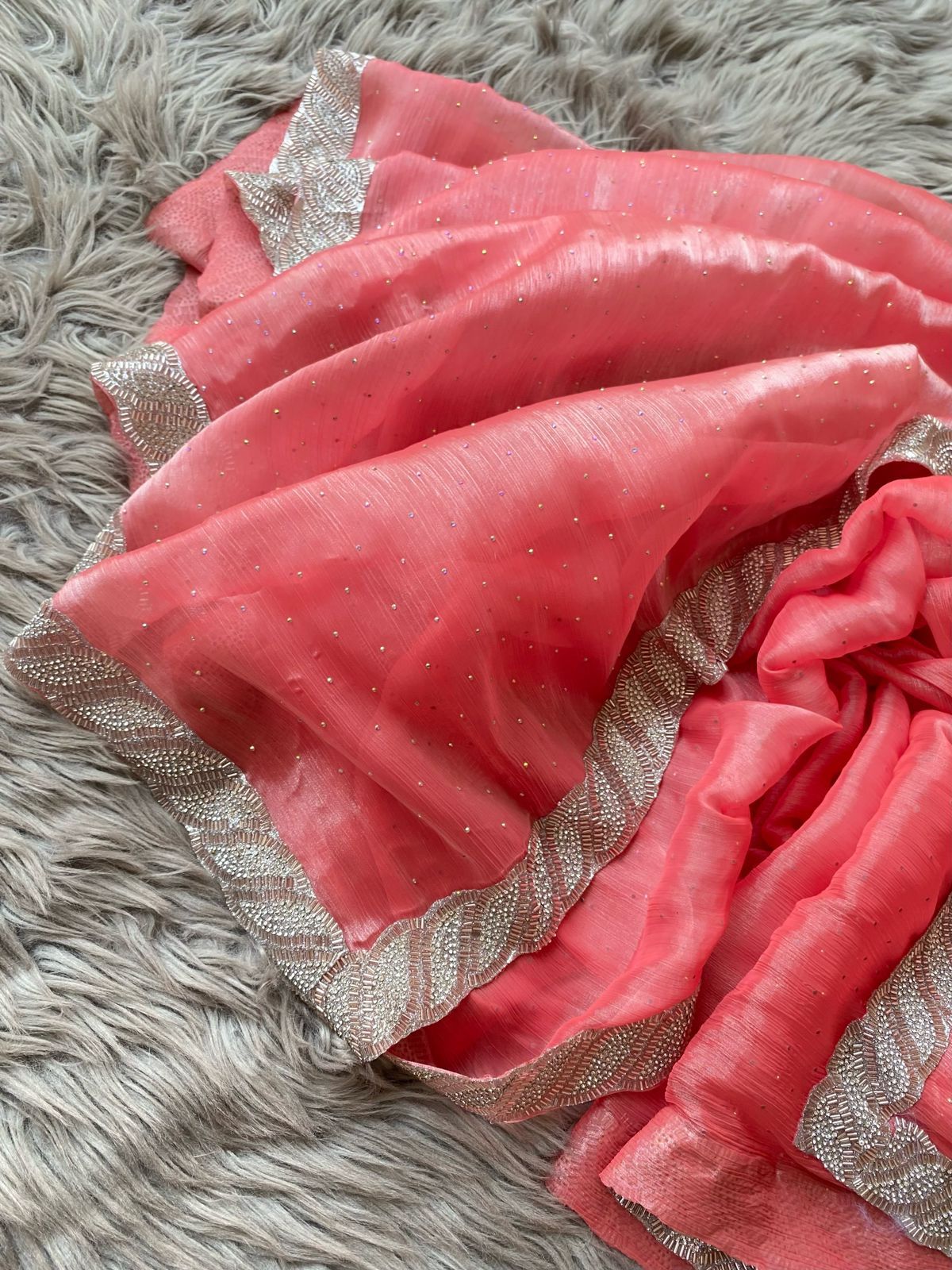 Burbury Silk Saree with heavy border diamond work