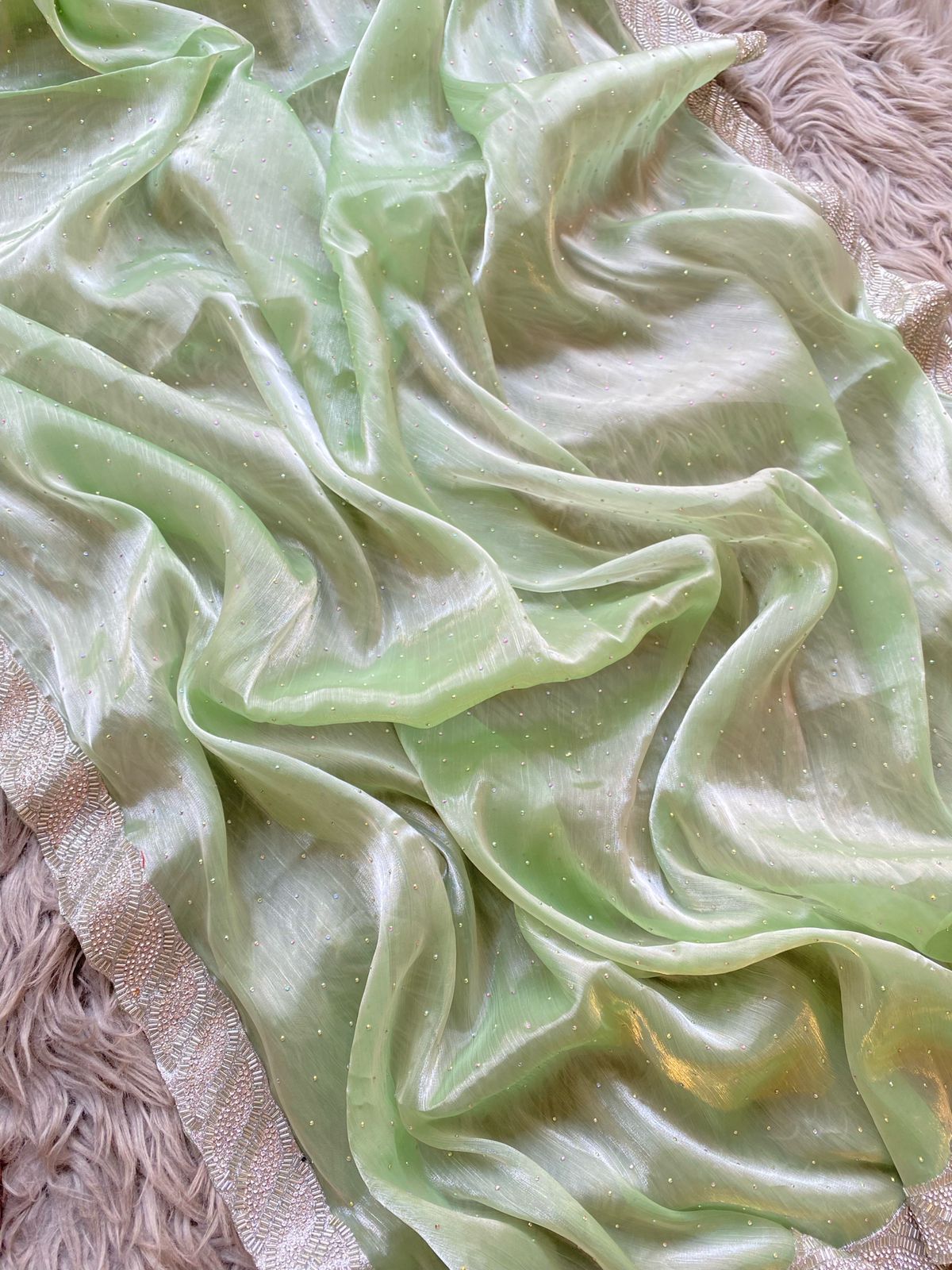 Burbury Silk Saree with heavy border diamond work