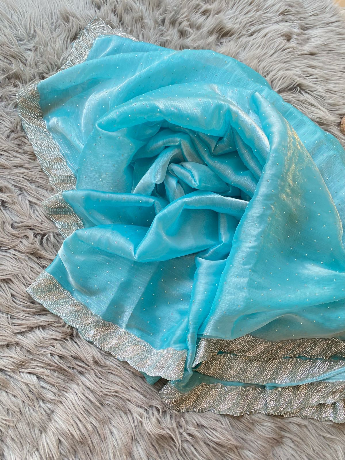 Burbury Silk Saree with heavy border diamond work