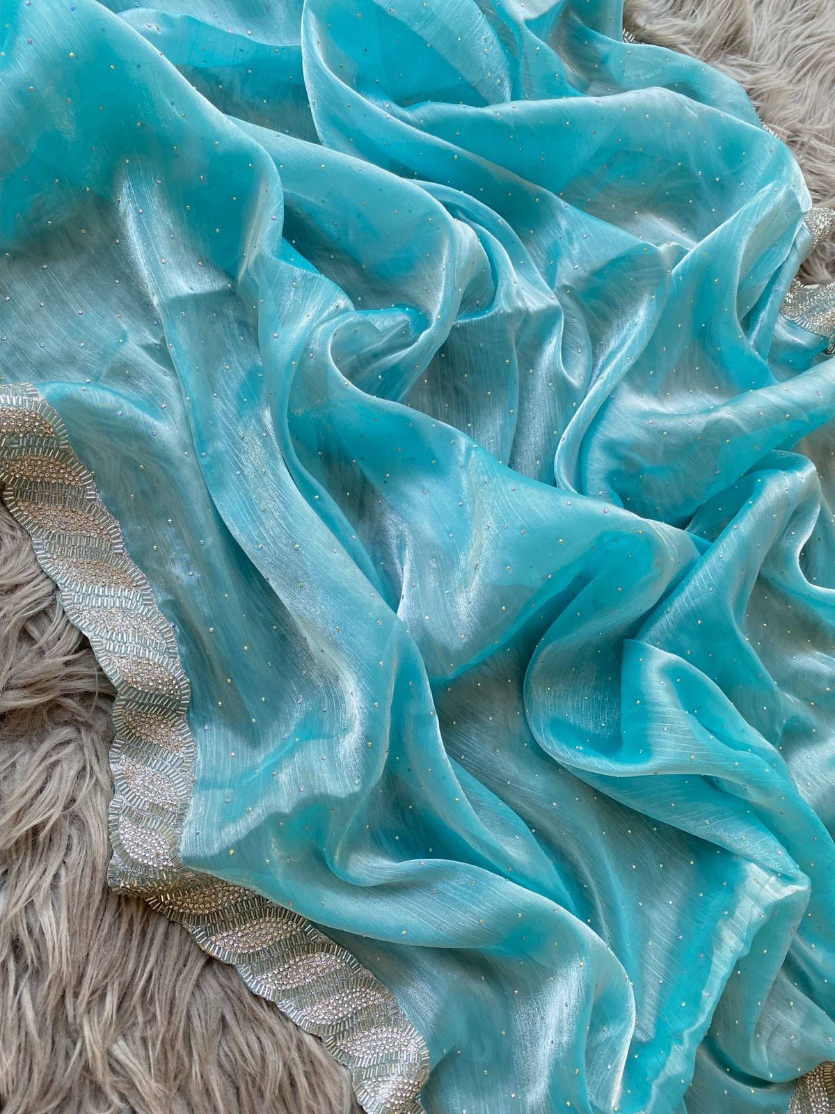 Burbury Silk Saree with heavy border diamond work