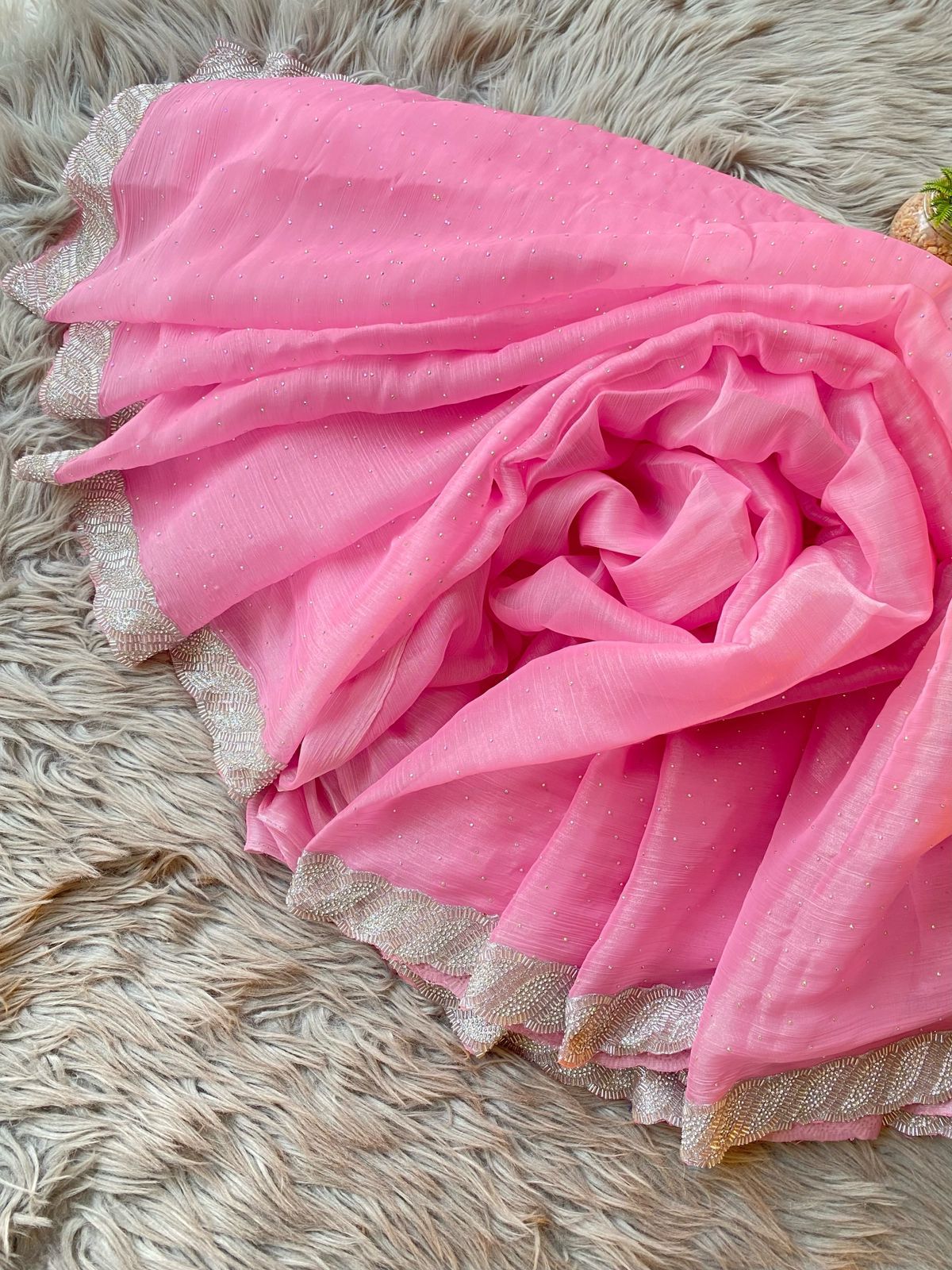 Burbury Silk Saree with heavy border diamond work