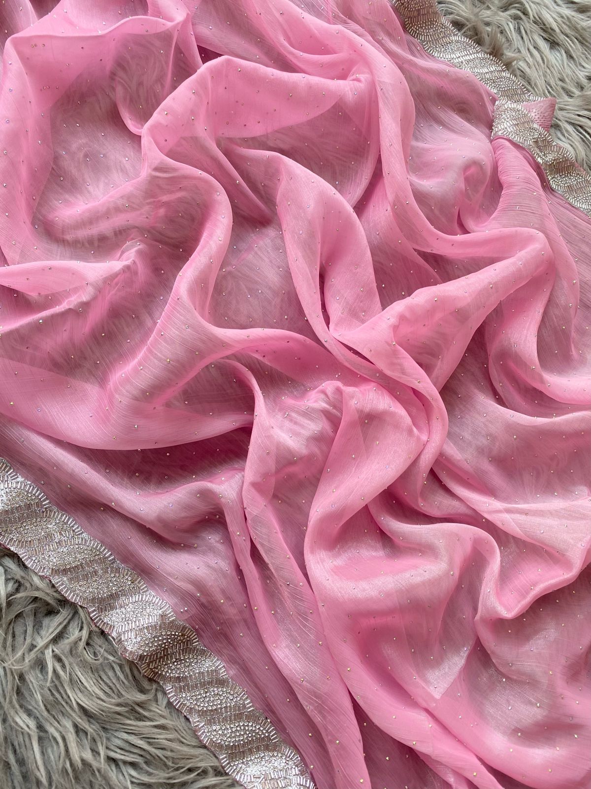 Burbury Silk Saree with heavy border diamond work