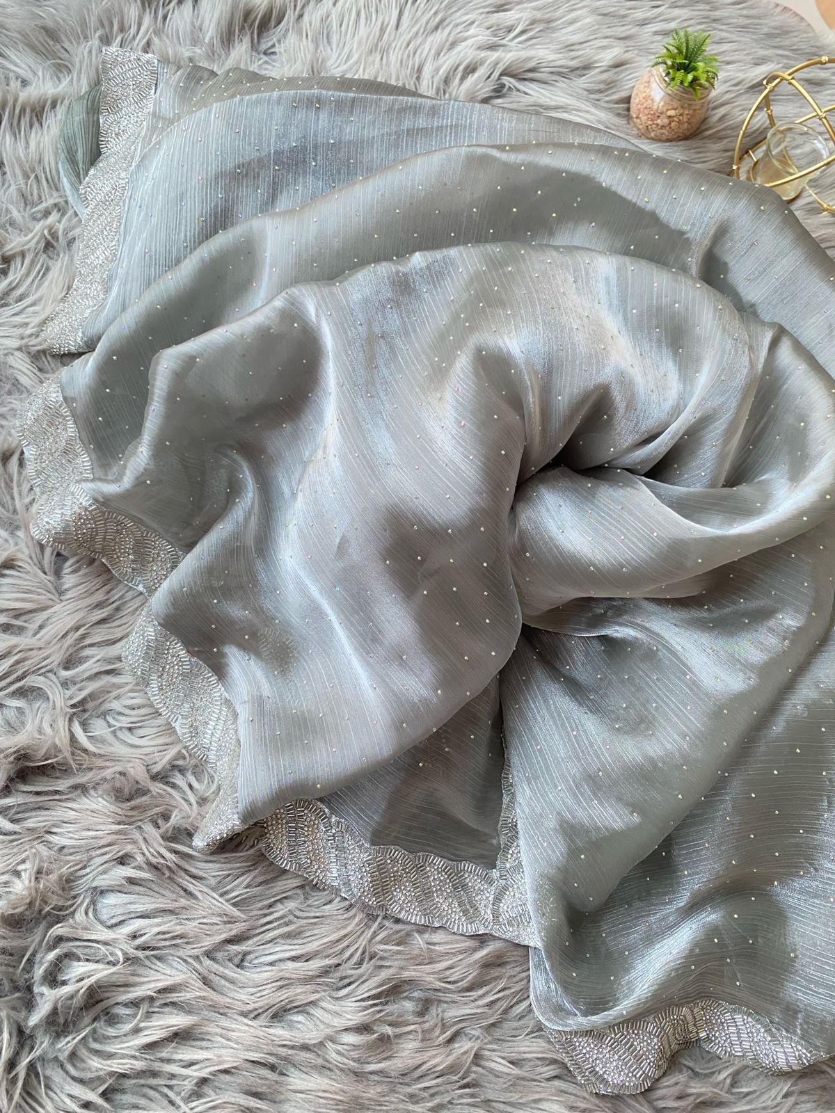 Burbury Silk Saree with heavy border diamond work