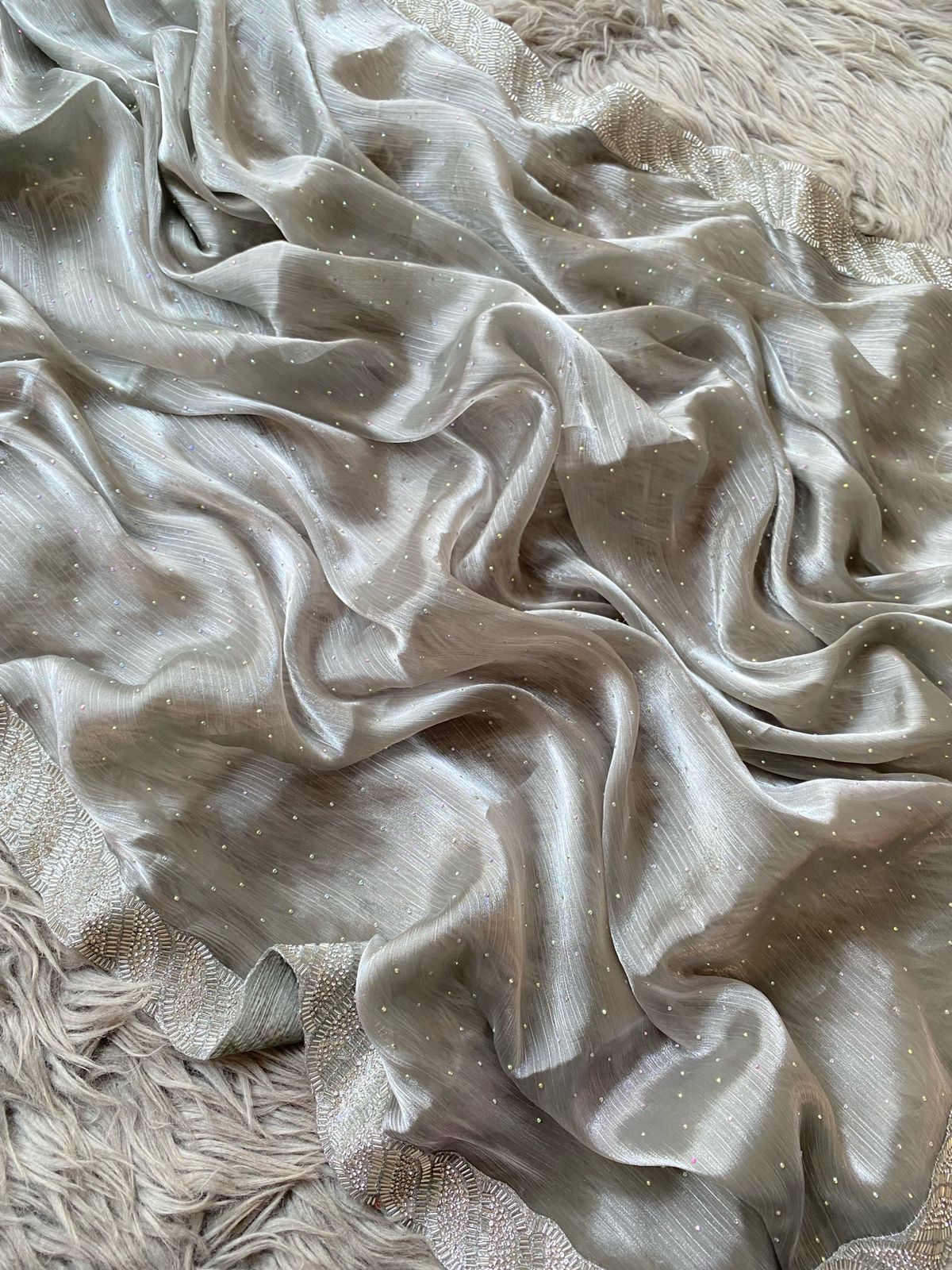 Burbury Silk Saree with heavy border diamond work