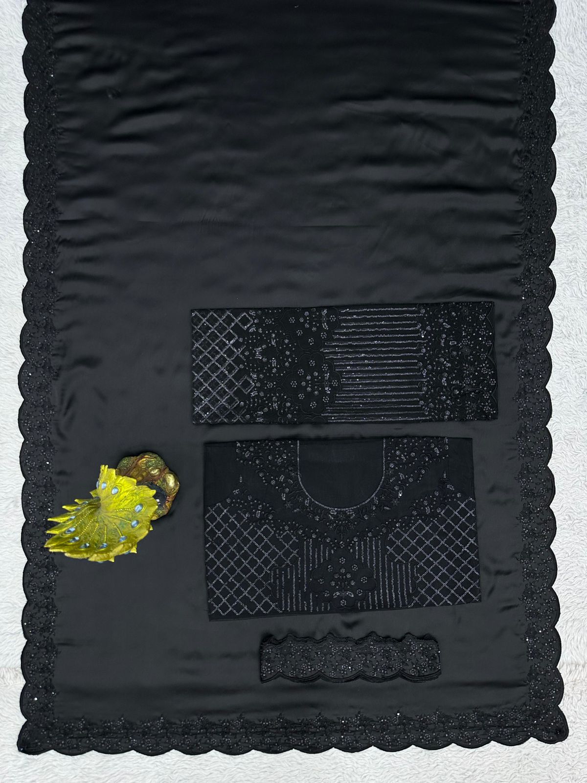 Black Satin Silk Saree with Sequins work