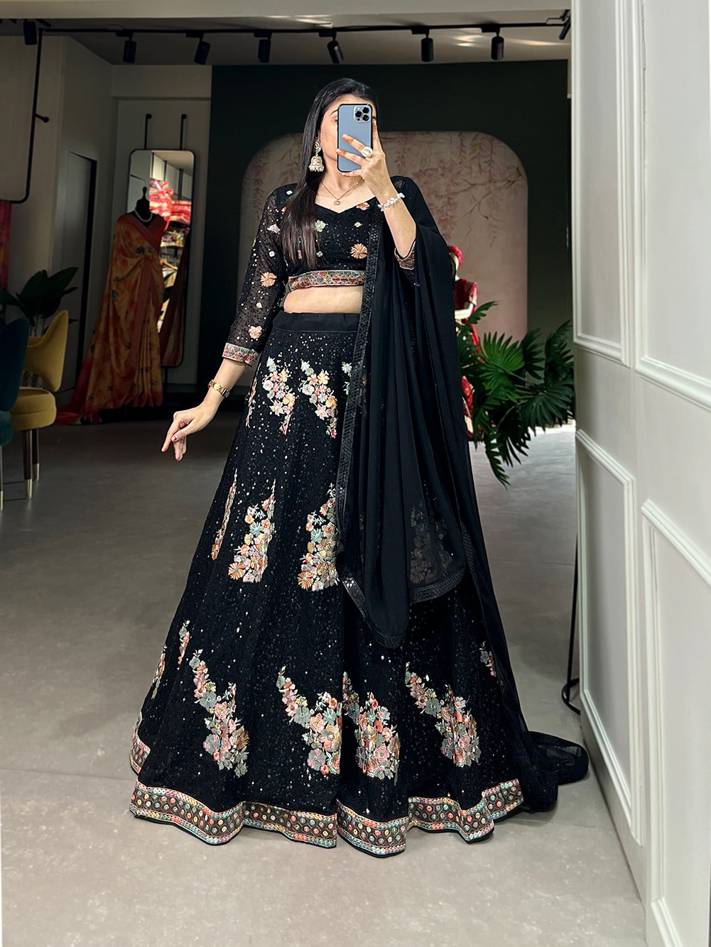 Partywear black sequins lehenga