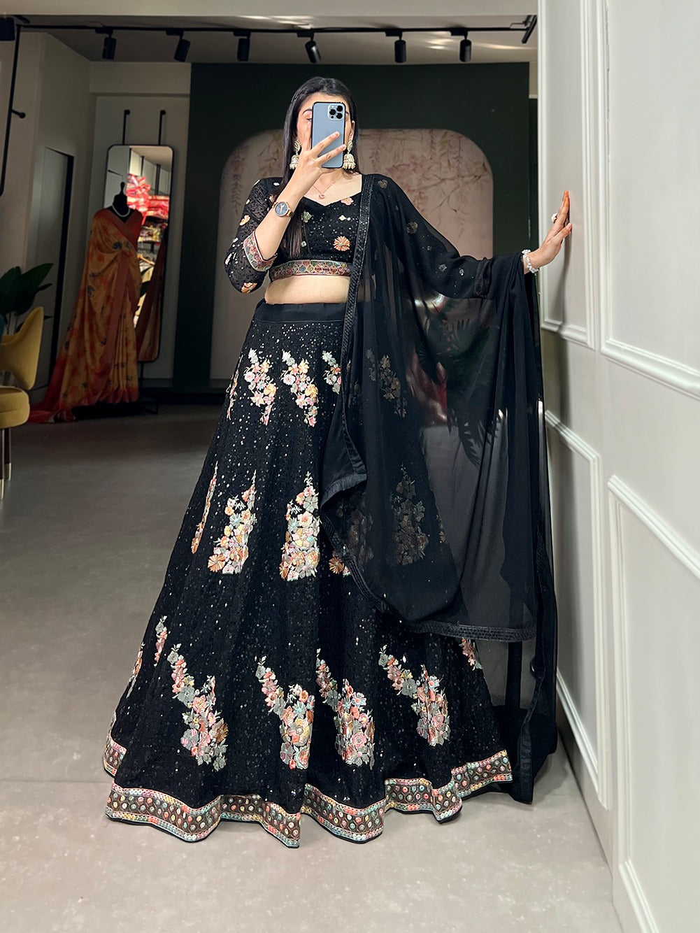 Partywear black sequins lehenga
