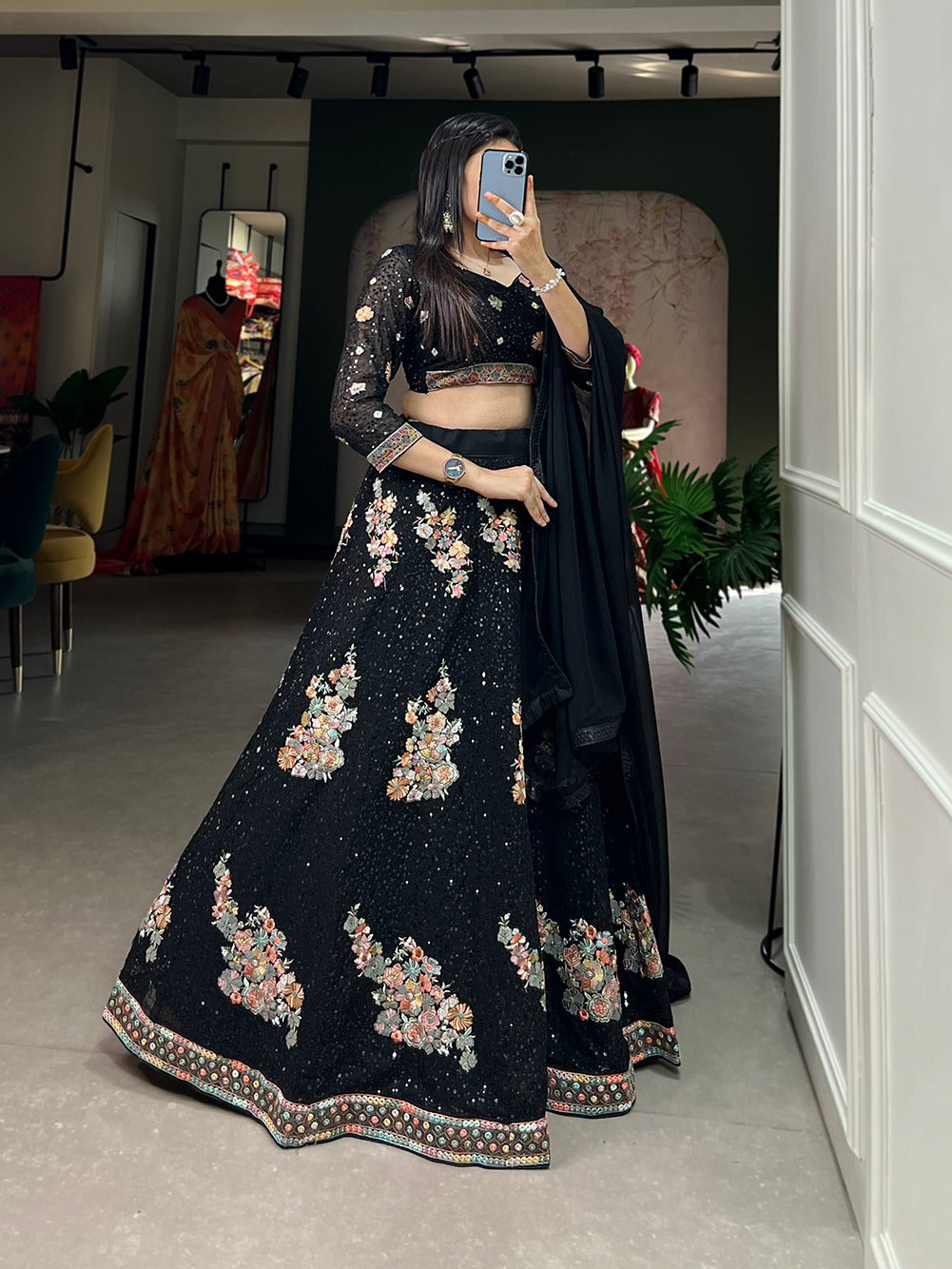 Partywear black sequins lehenga