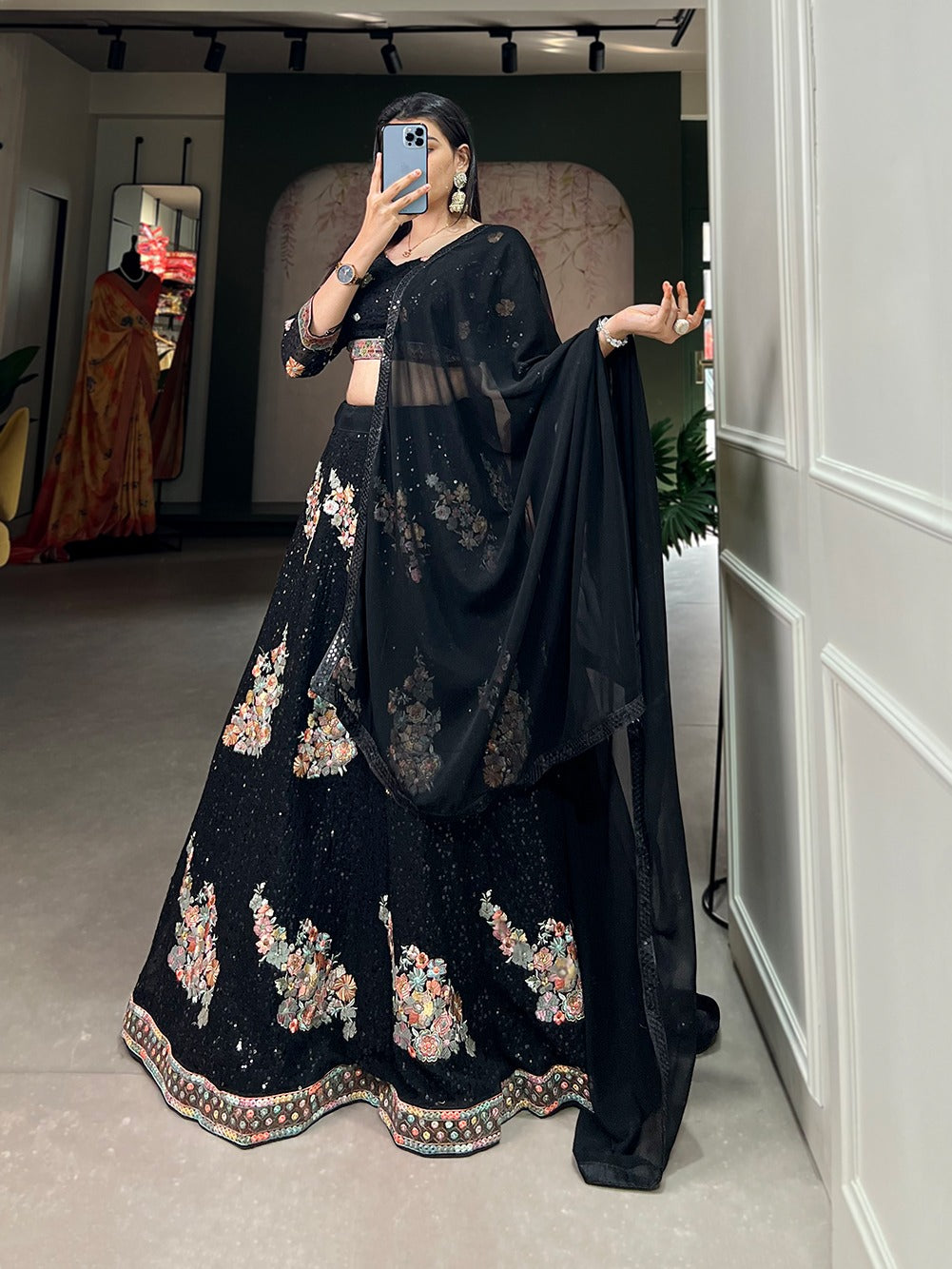 Partywear black sequins lehenga