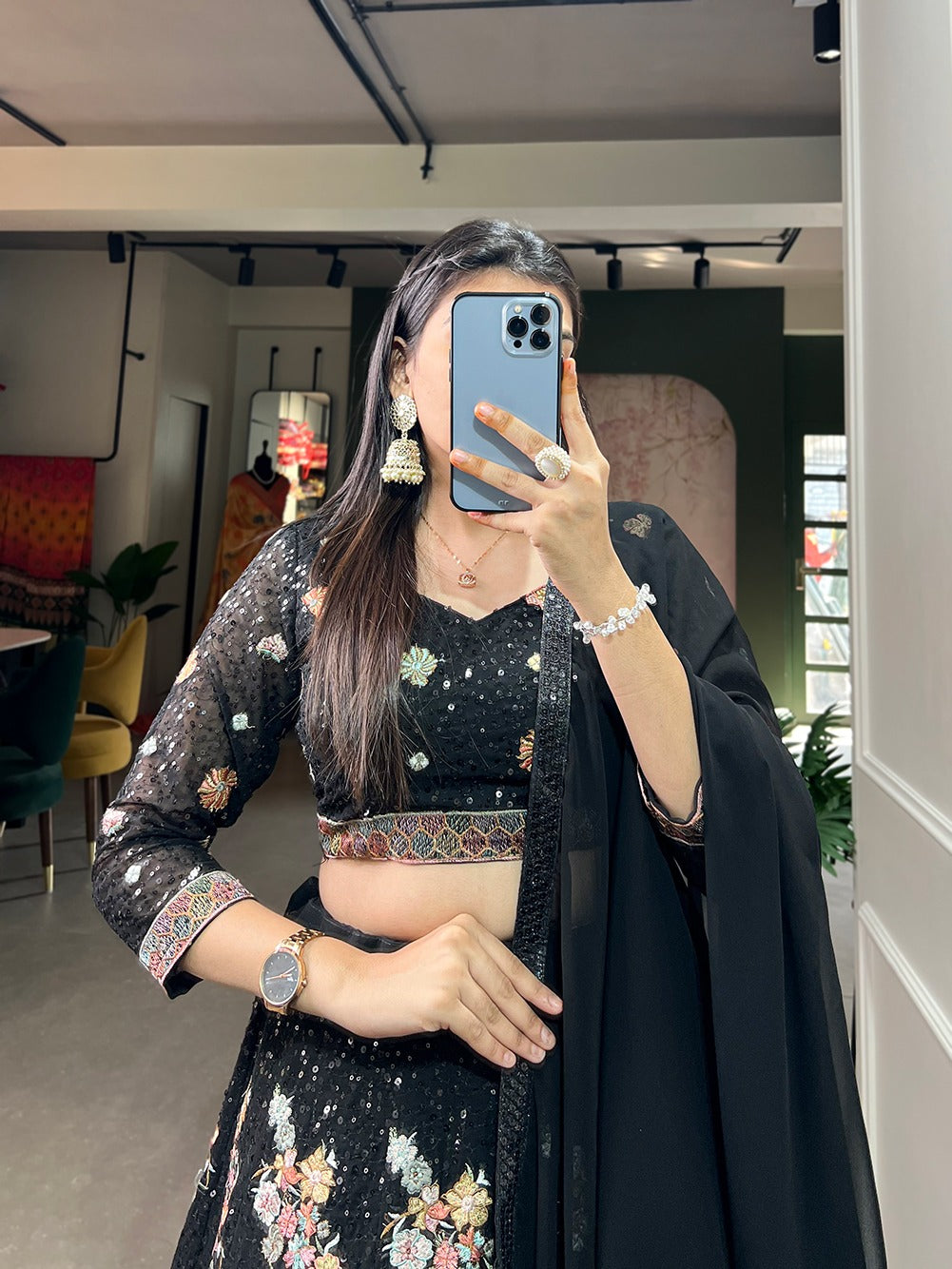 Partywear black sequins lehenga
