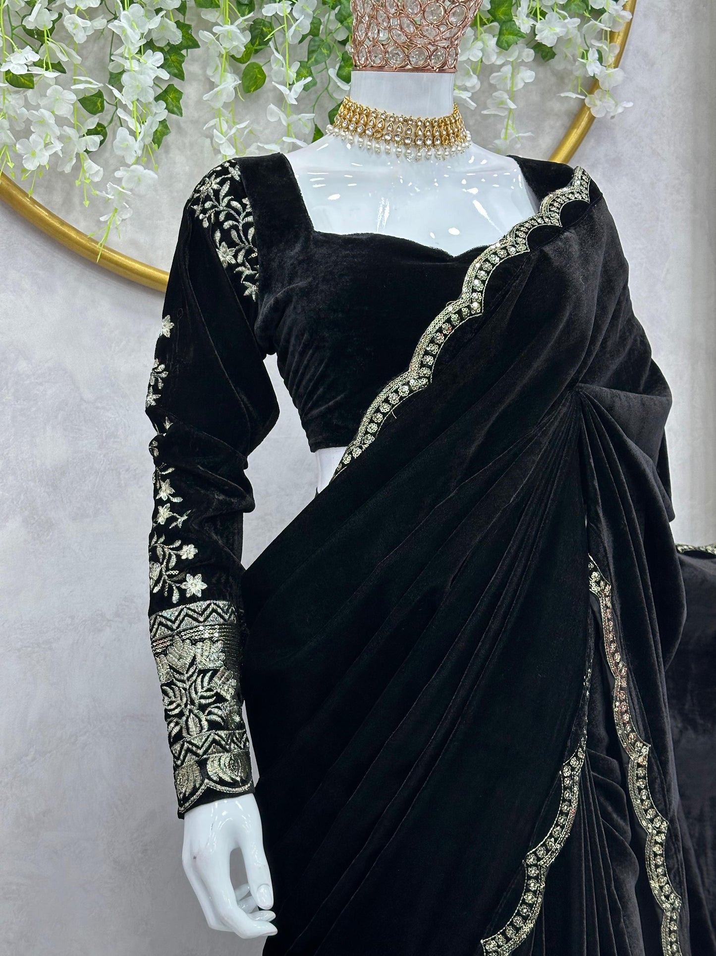 Beautiful Black Velvet ready to wear saree