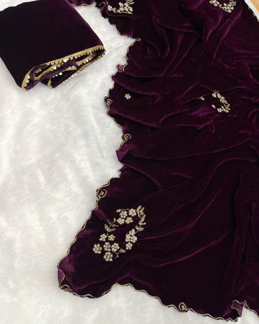 Velvet Saree with handwork