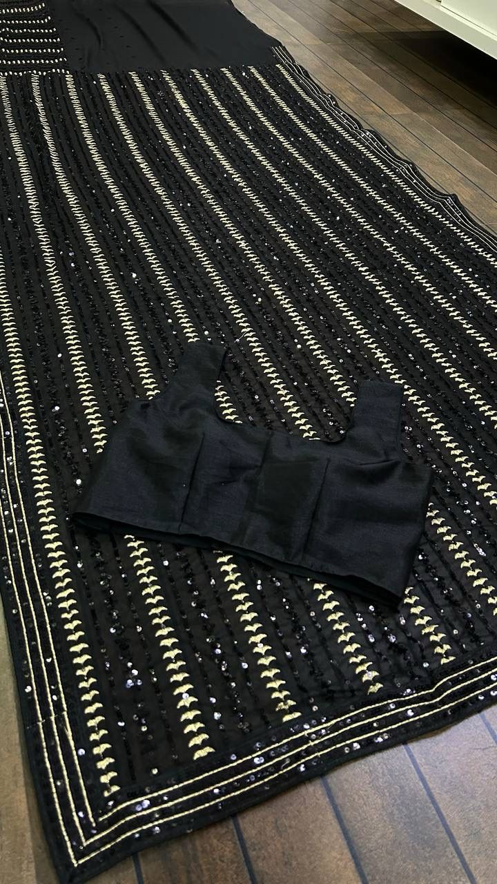 Black georgette Saree with Sequins and zari work