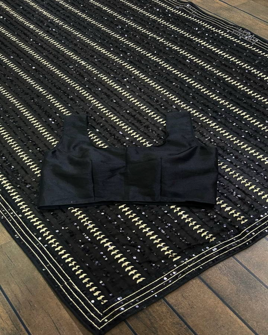 Black georgette Saree with Sequins and zari work