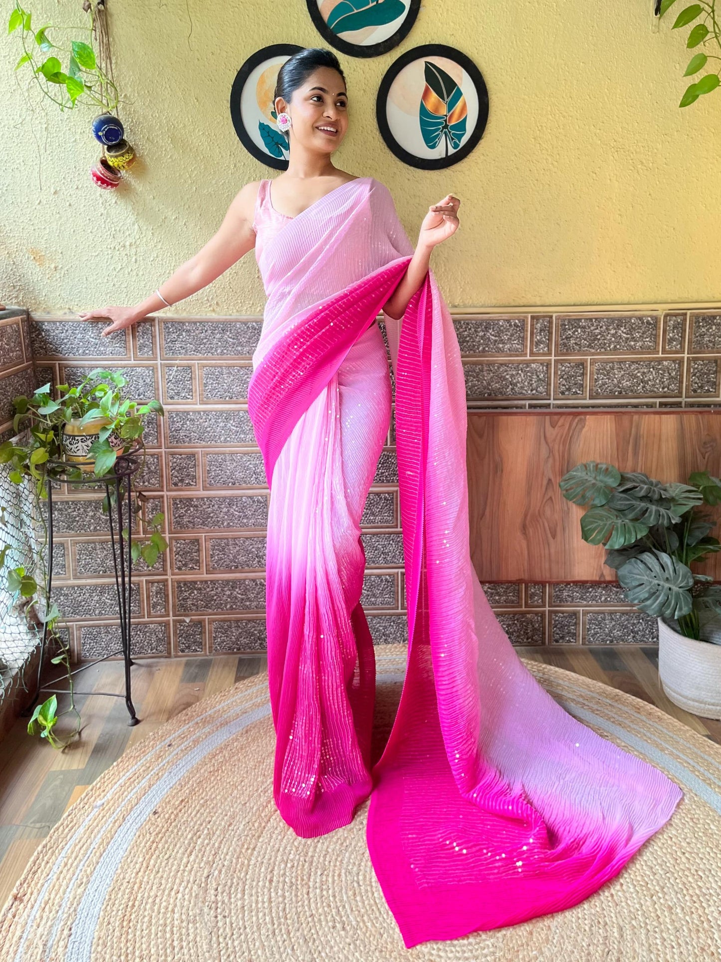 Crush shaded saree with allover sequins work