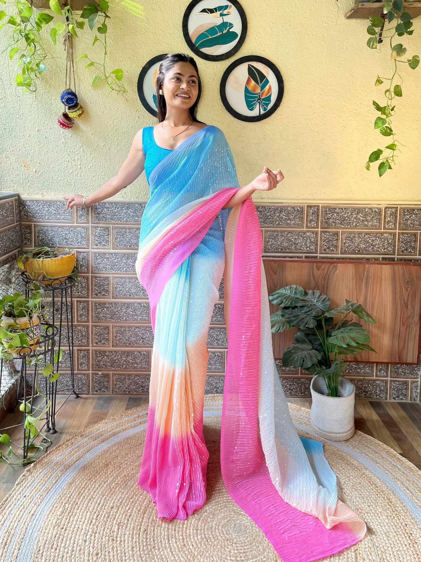 Crush shaded saree with allover sequins work