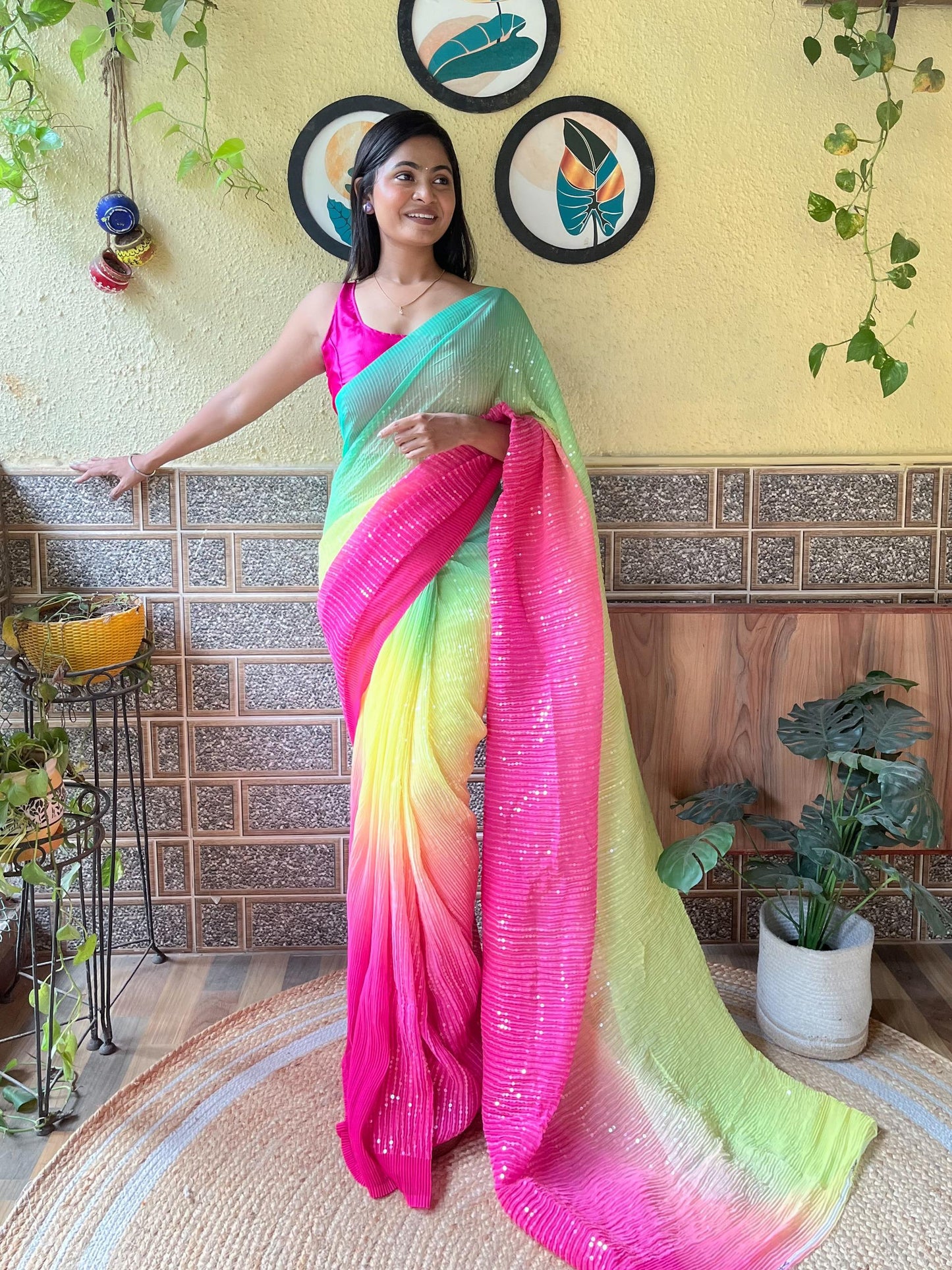 Crush shaded saree with allover sequins work