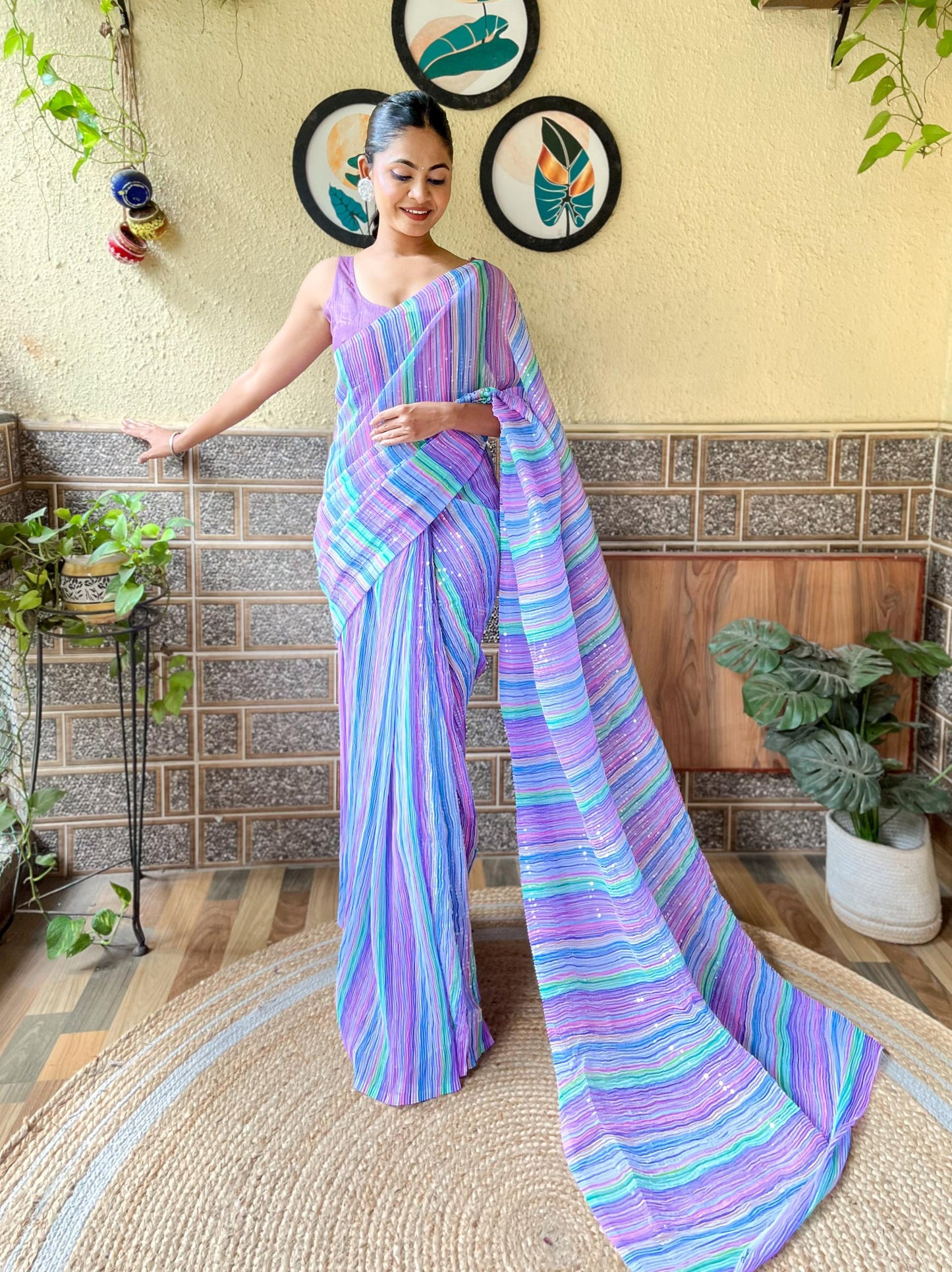 Crush shaded saree with allover sequins work