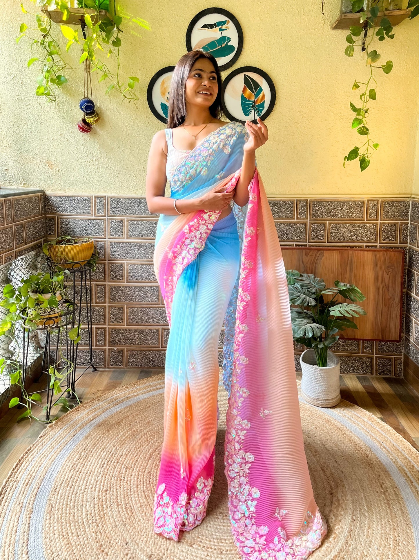 Georgette Crush Saree with Sequins Work