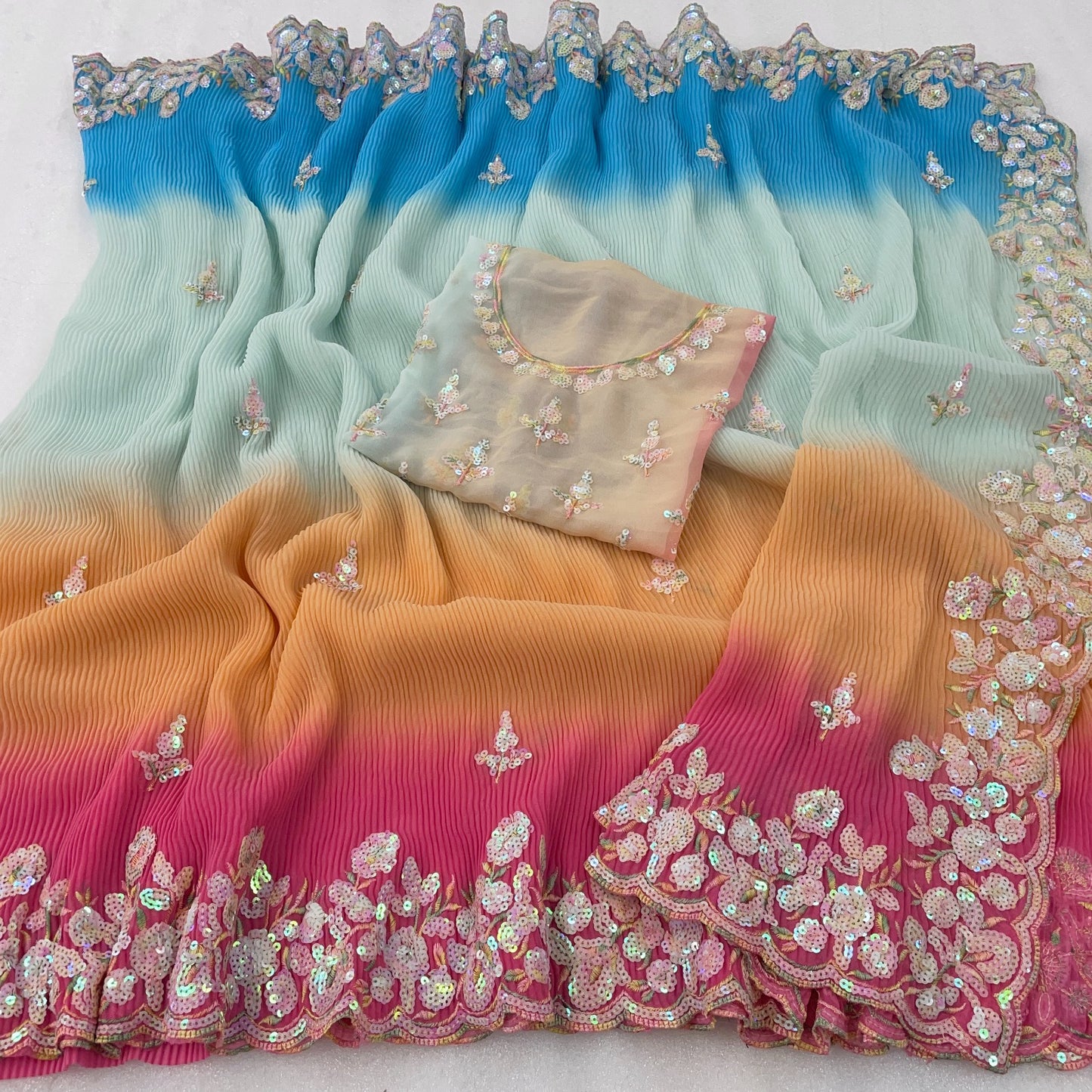 Georgette Crush Saree with Sequins Work
